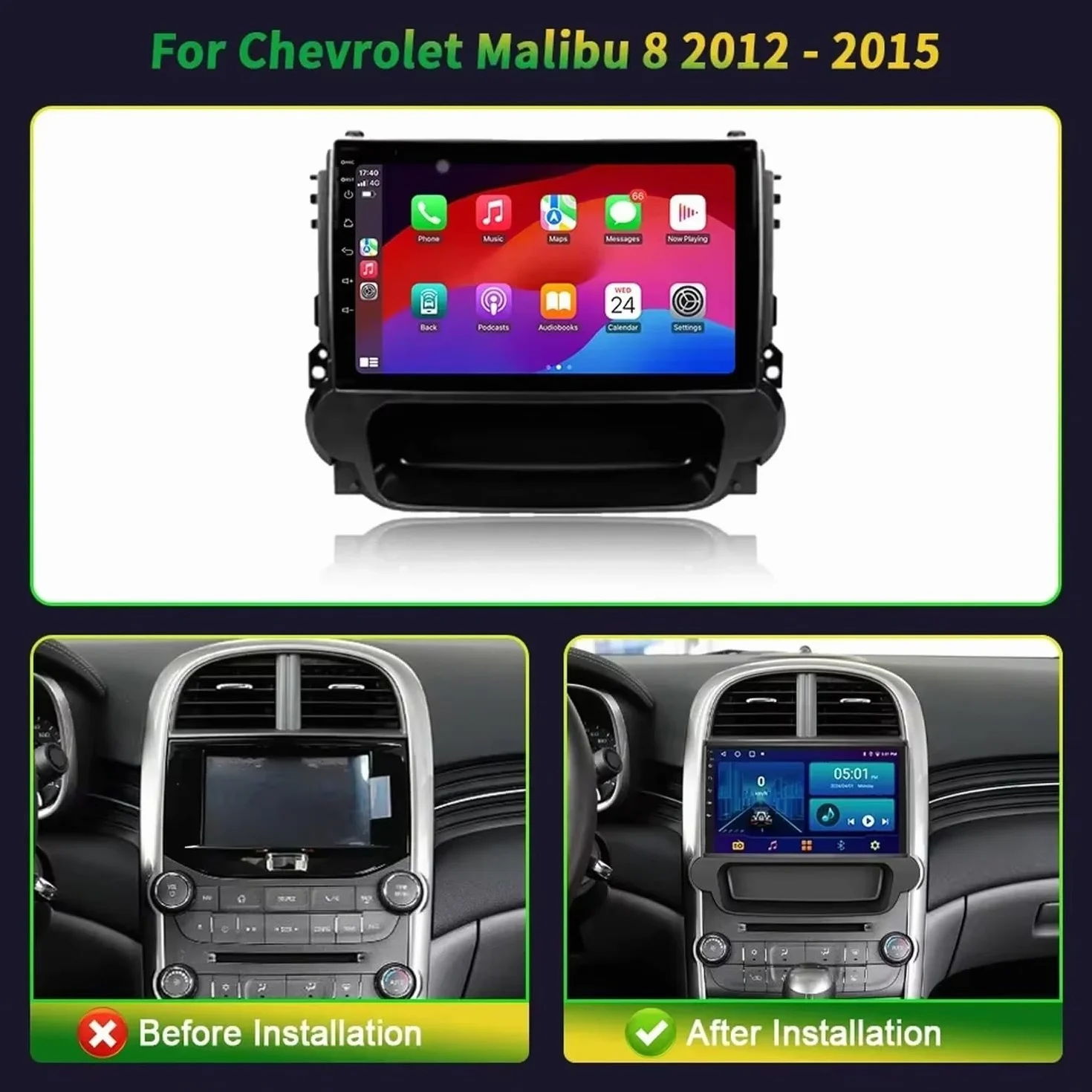 Radio Samochodowe dla Chevrolet Malibu 8 2012-2015 9 Inches Android 15 Wyświetlacz Samochodowy Fm Am Bluetooth Usb Android Auto Do, 8 Core 4G+64G