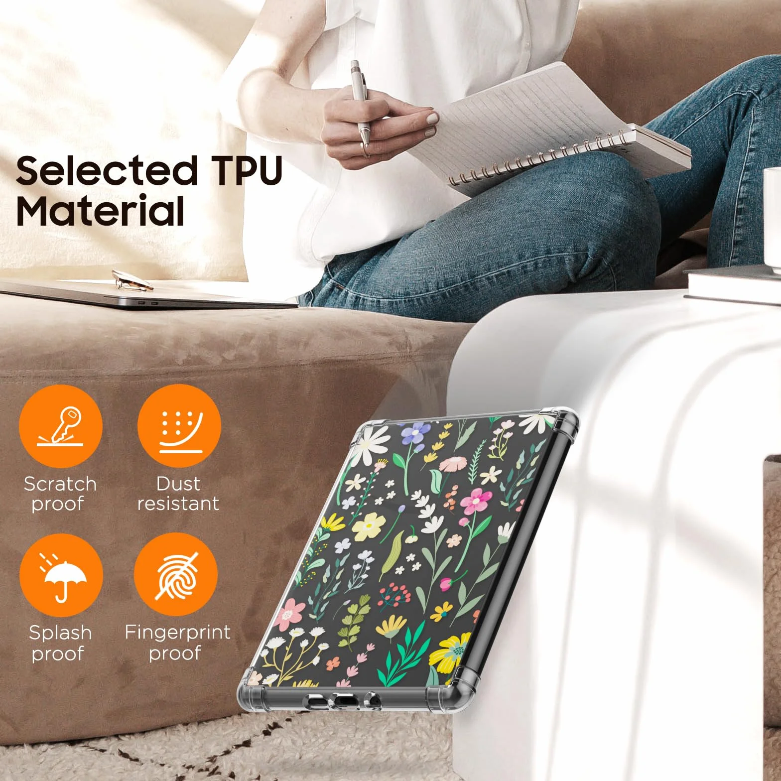 MoKo Case for 6.8" Kindle Paperwhite(11th Generation 2021 Release) & Kindle Paperwhite Signature Edition, Ultra Clear Soft Flexible Transparent TPU Skin Bumper Back Cover Shell, Clear & Flower