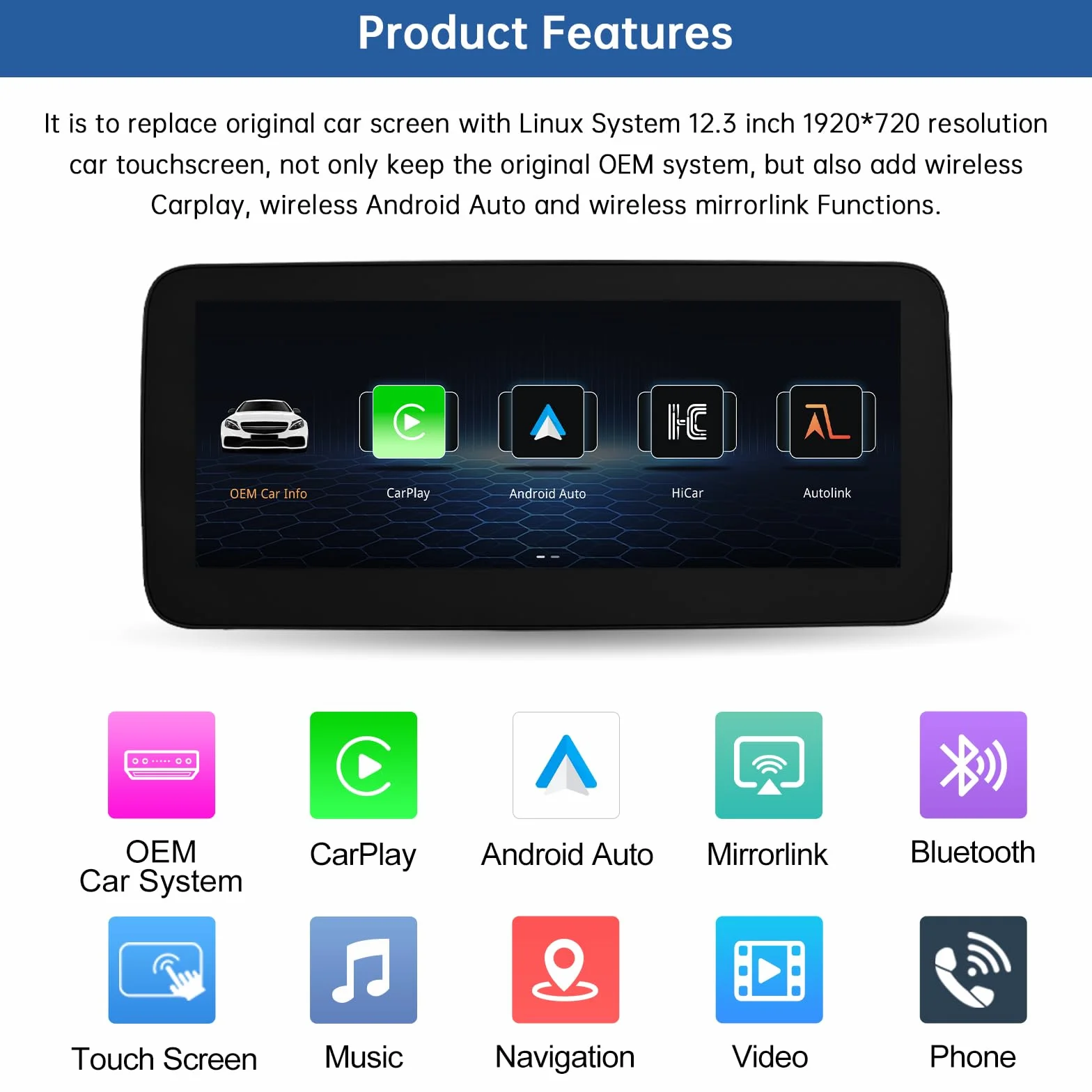 Road Top Radio samochodowe 12,3 cala Draadloze CarPlay Android Auto Touch Screen voor Mercedes Benz C GLC V Klasse W205 W447 2016-2018 Jaar met NTG5.0, Ondersteuning Mirrorlink | W205 W447 z NTG5.0/5.1/5.2 (2016-2018), ekran dotykowy Linux z ultrawąskim,