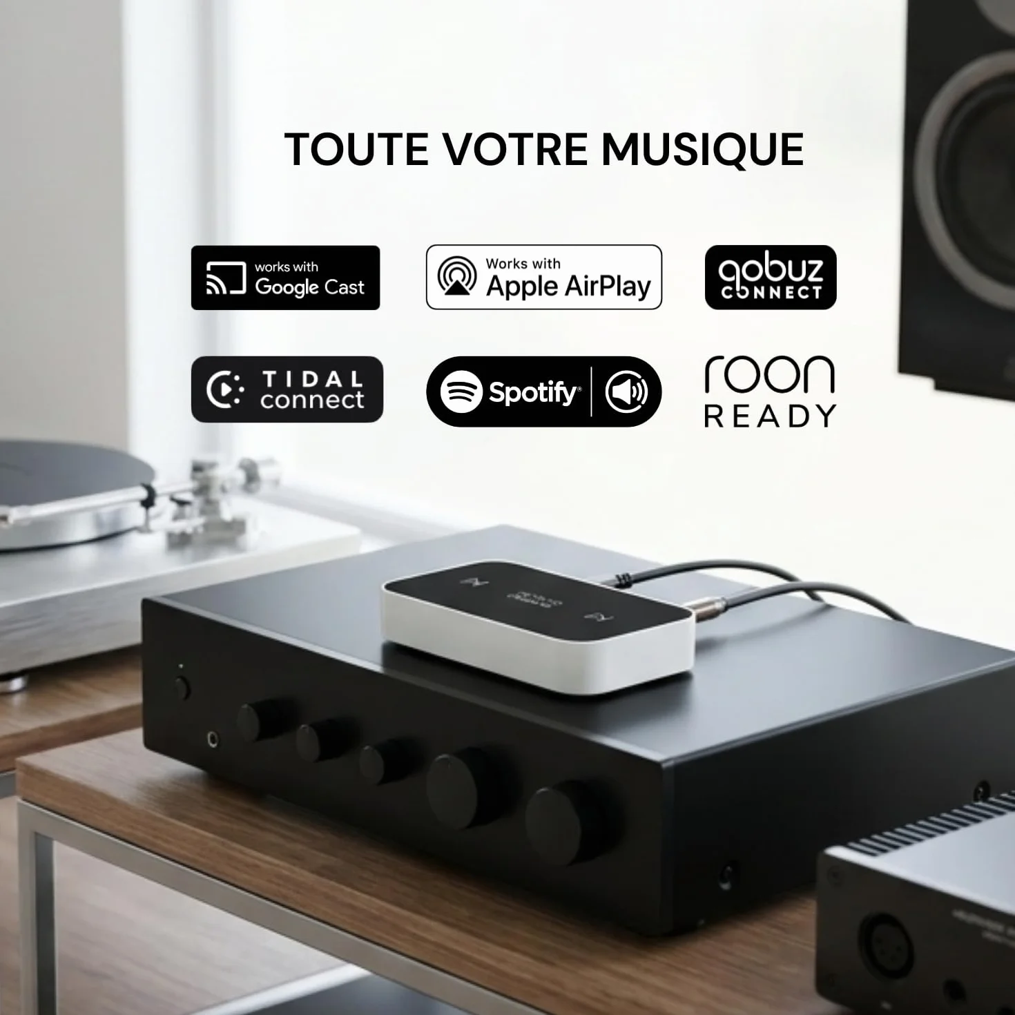 Octavio Stream G2 – streamer audio, WLAN, kompatybilny z Google Cast, AirPlay 2, Qobuz Connect, Spotify Connect, Tidal Connect, Deezer, YouTube Music, Hi-Res, Multiroom, Radio (Kabel Mini Toslink)