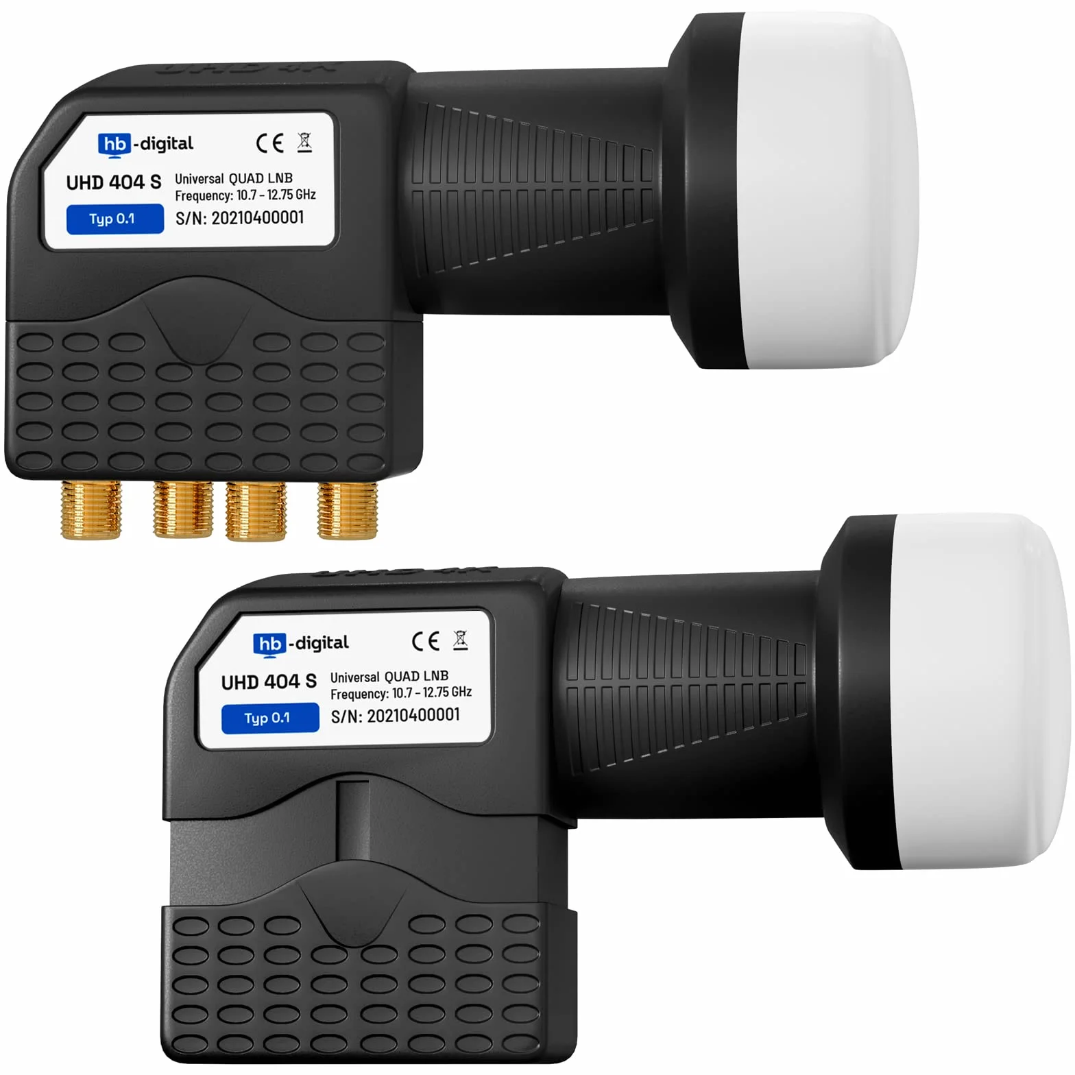 HB-DIGITAL Quad LNB LNC 4 uczestników bezpośredni ✨ Full HD TV 3D 4K czarny Black ■ styki pozłacane ■ ochrona przed warunkami atmosferycznymi (wyciągana)
