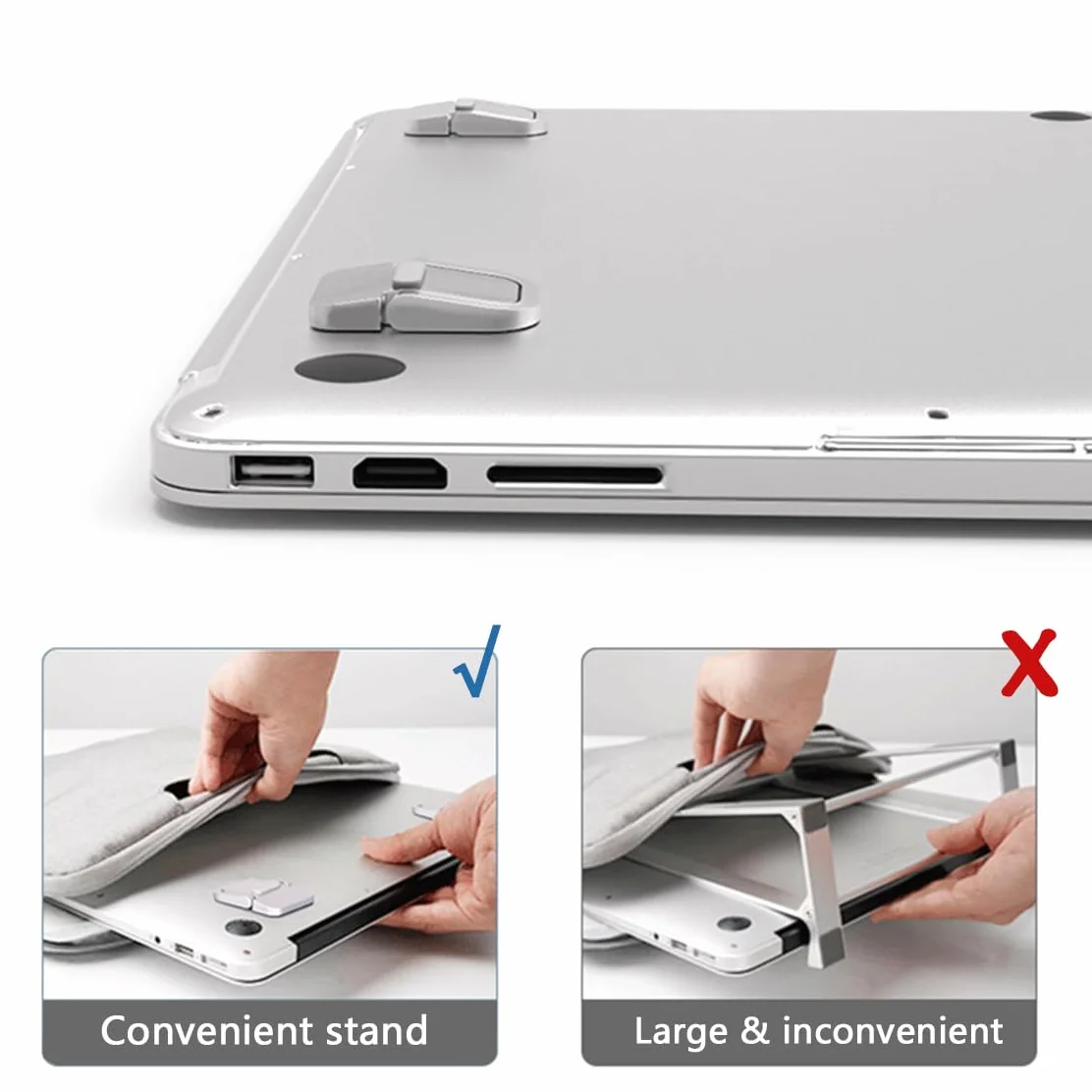 Amacoam Składany stojak na laptopa, 2 sztuki, uniwersalny stojak na klawiaturę, przenośny, niewidoczny stojak na tablet, samoprzylepny, mini stojak na laptopa, składane nóżki
