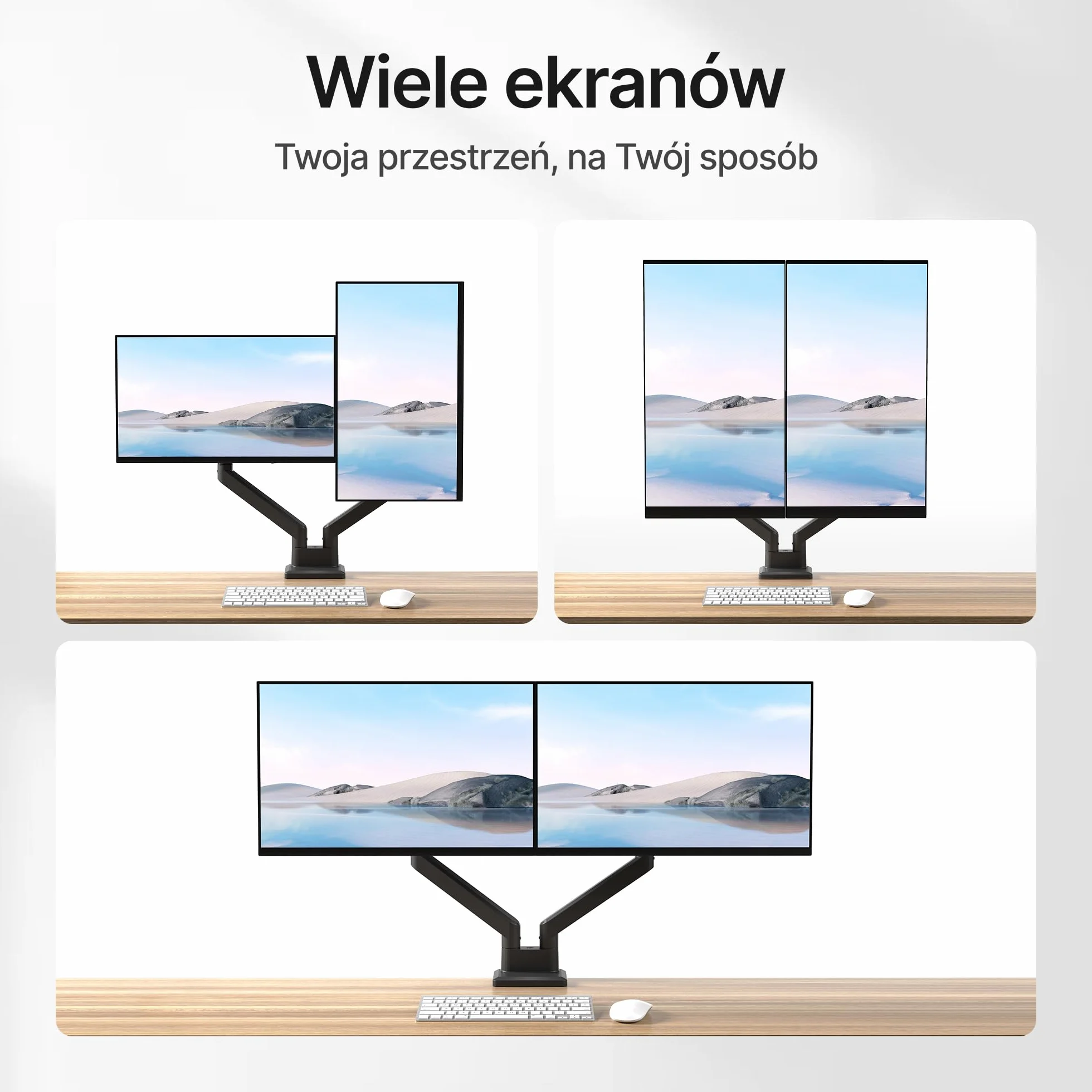 monTEK Uchwyt do monitora, 2 monitory do ekranów 17-35" | ramię monitora utrzymuje 1-16 kg, VESA 75/100, stojak na monitor z pochyleniem, wychylenie, obracanie, czarny