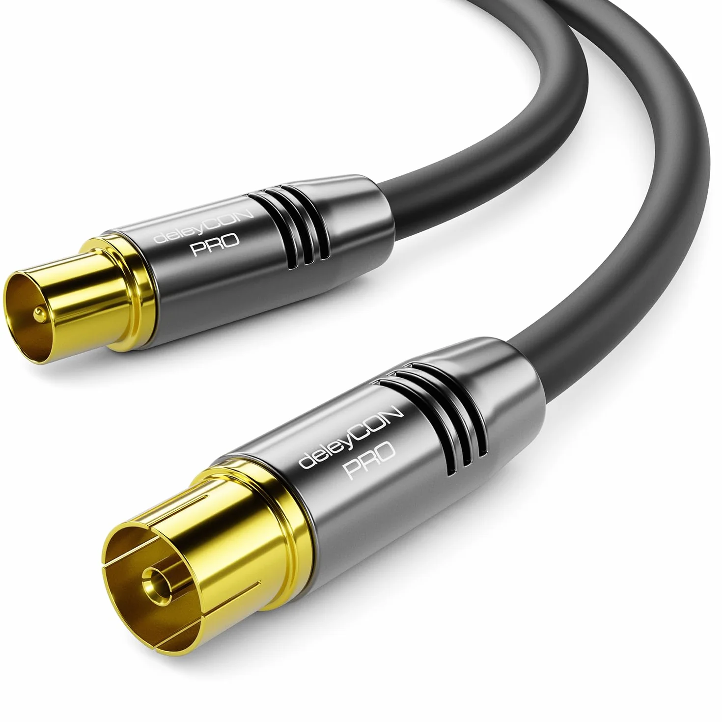 deleyCON 2m 4K TV Kabel Antenowy Koncentryczny Kabel TV HDTV FULL HD - Wtyk IEC na Gniazdo IEC - Metalowe Wtyki - Analogowy Cyfrowy - Czarny