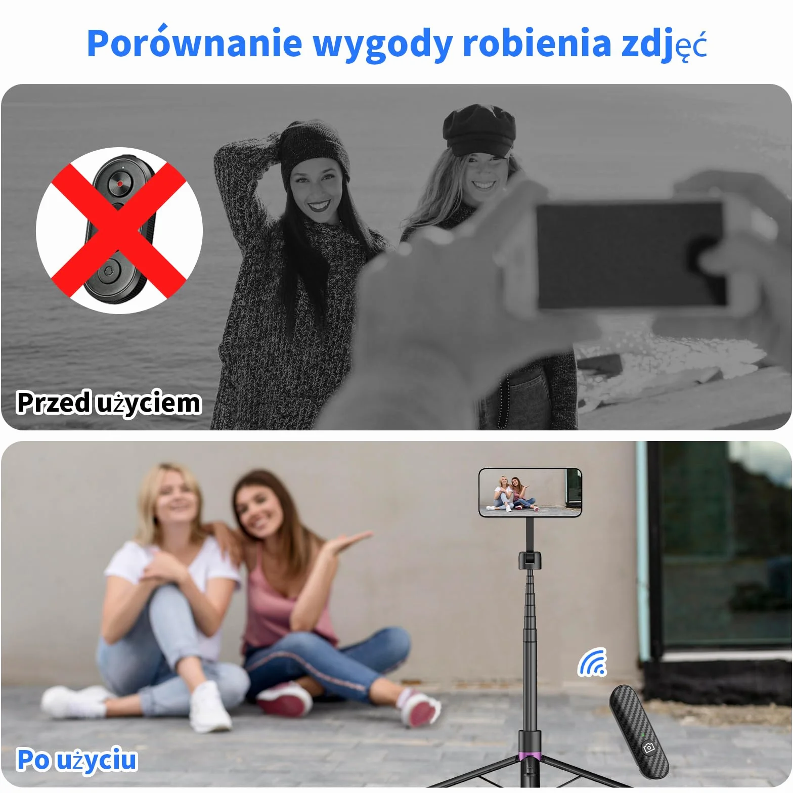TONEOF Bezprzewodowy Pilot, Ładowalny Pilot do Aparatu dla Smartfonów Selfie Stick, Zasięg 10M Selfie Clicker, Natychmiastowe Połączenie, Kompatybilny z iOS i Android(CX609, Czarny)