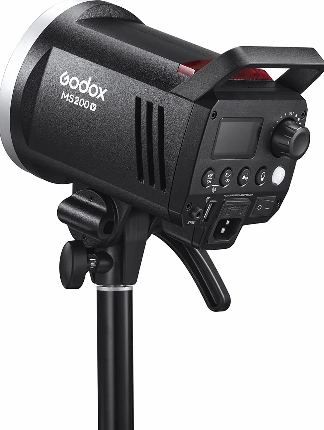 Godox MS200V lampa błyskowa studyjna z ulepszoną lampą modelującą LED, 200W GN53 Bowens Mount Monolight, lekka i przenośna, 2,4G Wireless X System Studio Strobe do fotografii portretowej w studio