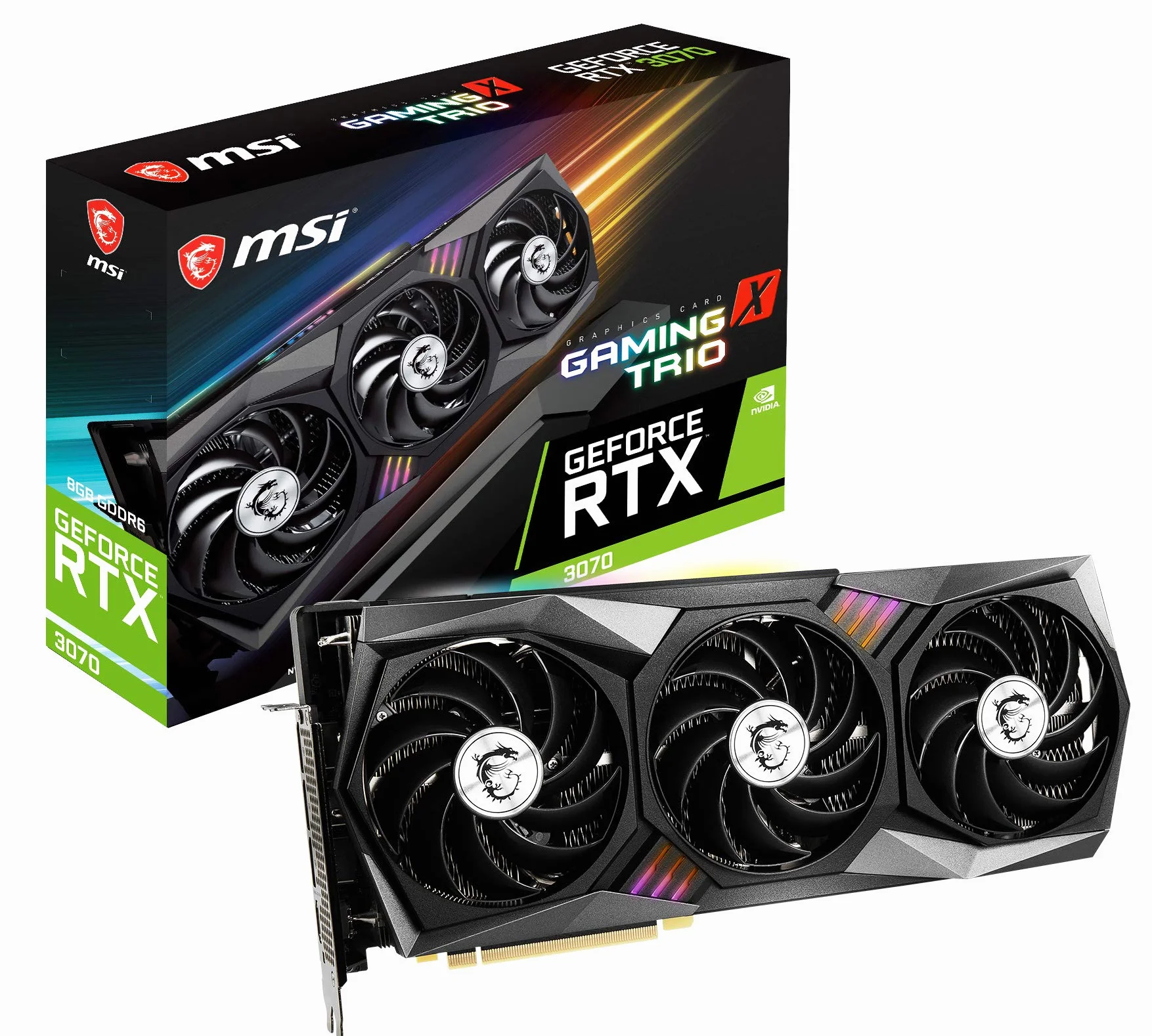 MSI GeForce RTX 3070 8 GB GDRR6 256-bitowy HDMI/DP Tri-Frozr 2 wentylator TORX 4.0 Ampere Architektura RGB OC karta graficzna (RTX 3070 Gaming X Trio)