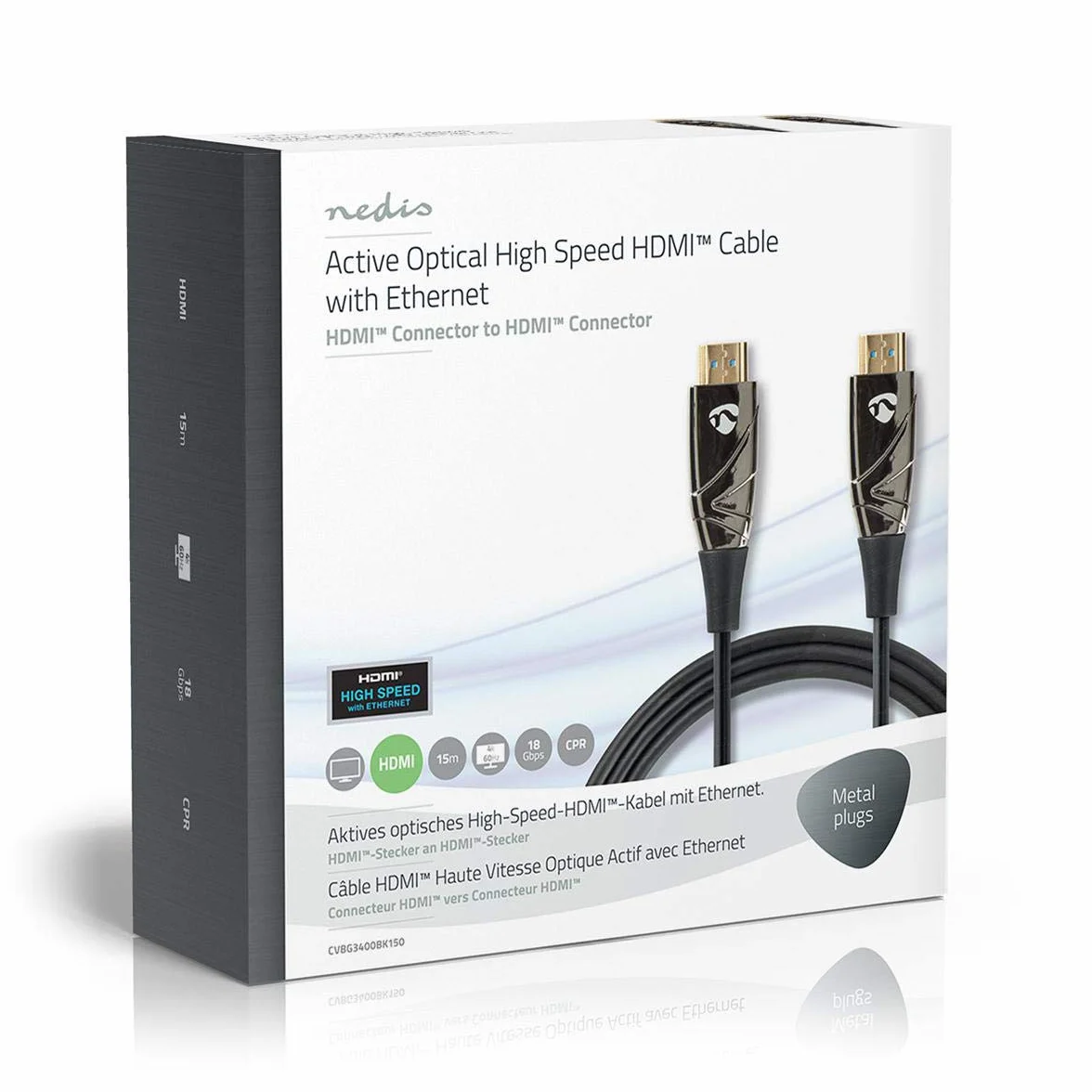Nedis Kabel HDMI o wysokiej prędkości z Ethernet, AOC, złącze HDMI - złącze HDMI, czarny, 15 m