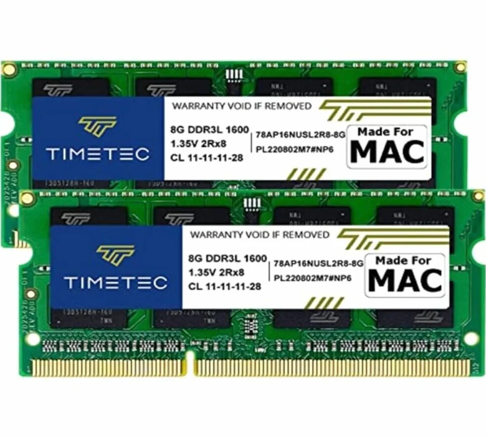 Timetec 16GB(2x8GB) Kompatybilny z Apple DDR3L 1600MHz dla MacBook Pro(2011, połowa 2012), iMac (połowa 2011, koniec 2012, początek/koniec 2013, koniec 2014, połowa 2015), Mac Mini (2011, 2012)