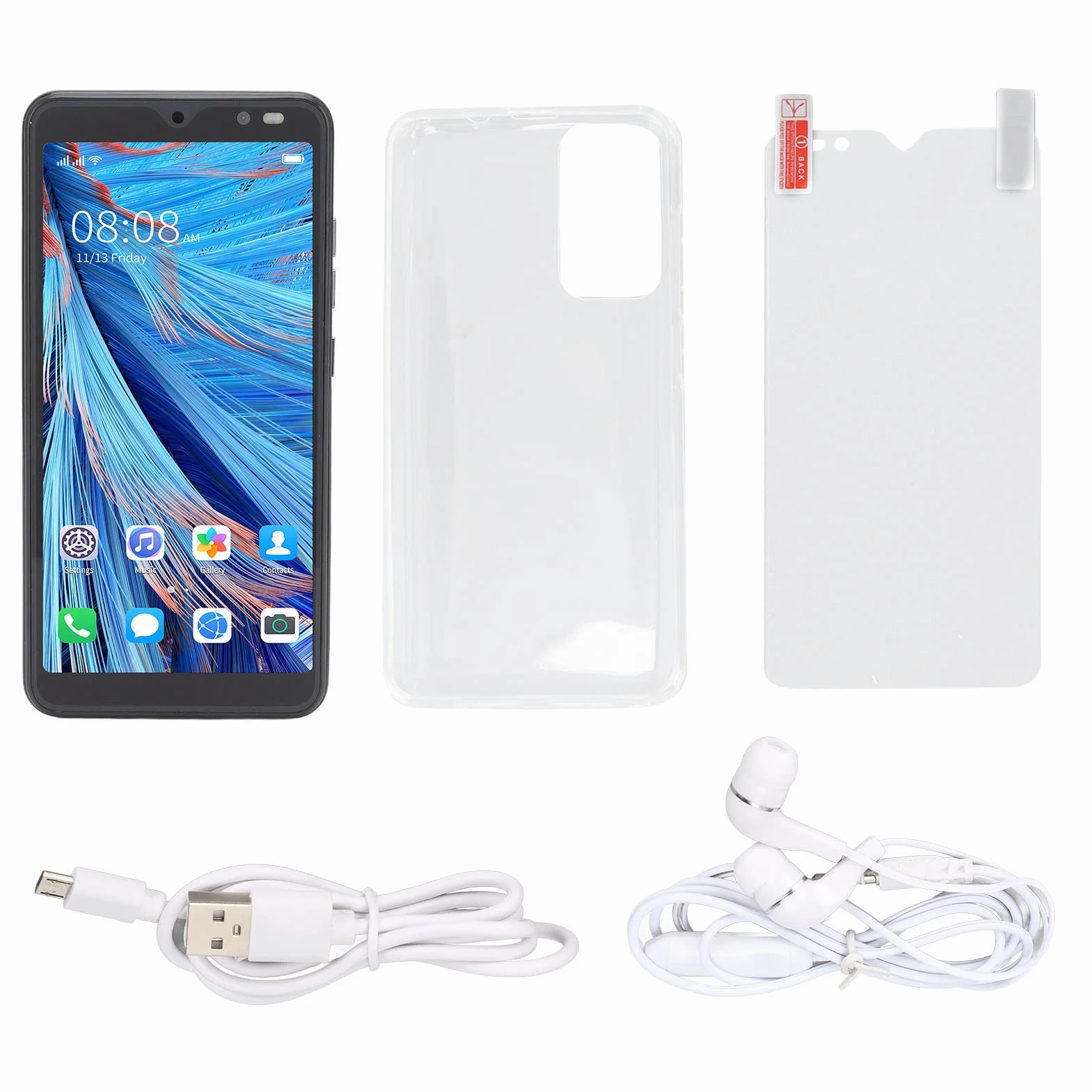 Smartfon 5,45 Cala HD Pełny Ekran Telefonu Komórkowego 2 GB RAM 32 GB ROM Rozpoznawanie Twarzy Dual SIM Dual Standby Telefon Komórkowy dla Rino8 Pro (Czarny)