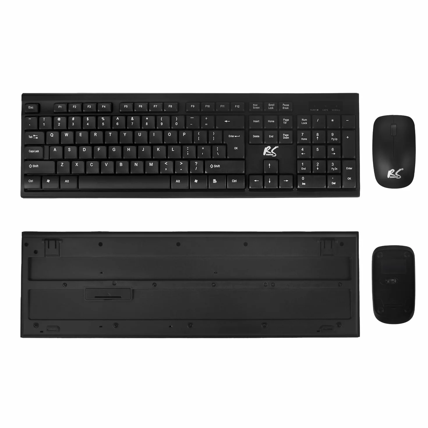 Bezprzewodowa klawiatura i mysz NanoRS RS580 połączenie 2,4 GHz 104 klawisze klawiatura numeryczna ergonomiczna mysz 1200 DPI kompatybilna z Windows Mac + 2 baterie przemysłowe AAA w zestawie