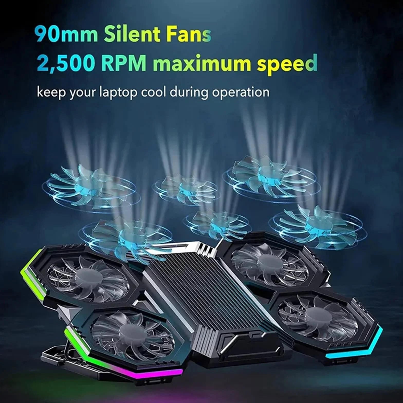 Laptop Cooler Podkładka chłodząca pod laptopa Chłodziarka do laptopa z sześcioma wentylatorami, regulowana prędkość wiatru do gier,17-calowa podkładka chłodząca do laptopa(Standard version)