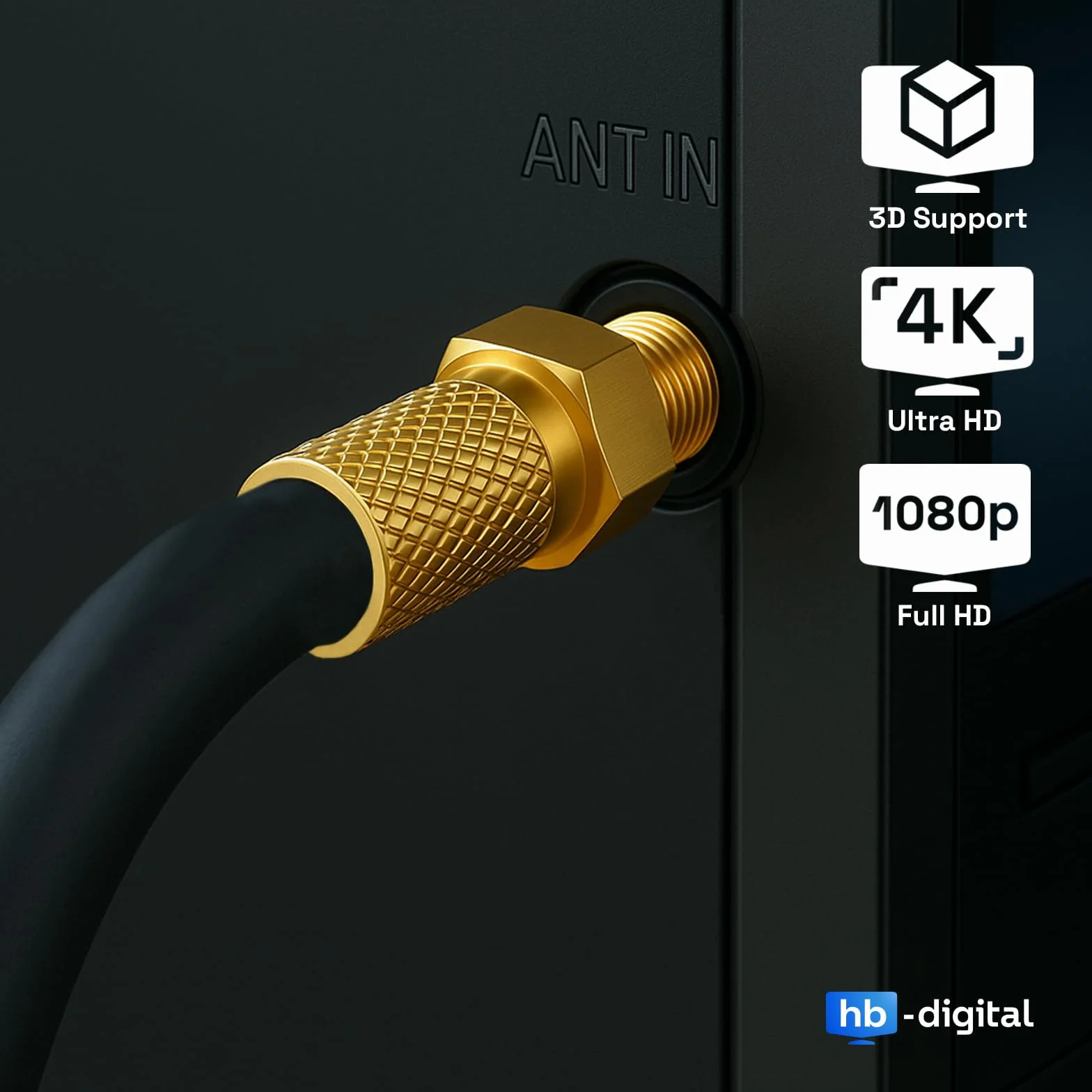 HB-DIGITAL Kabel koncentryczny 25 m SAT 135 dB 8K 4K UHD 4-krotnie ekranowany do DVB-S / S2 DVB-C / C2 DVB-T / T2 DAB+ radio + w zestawie 10 x pozłacane złącza F BK urządzenia - stalowy/miedziany