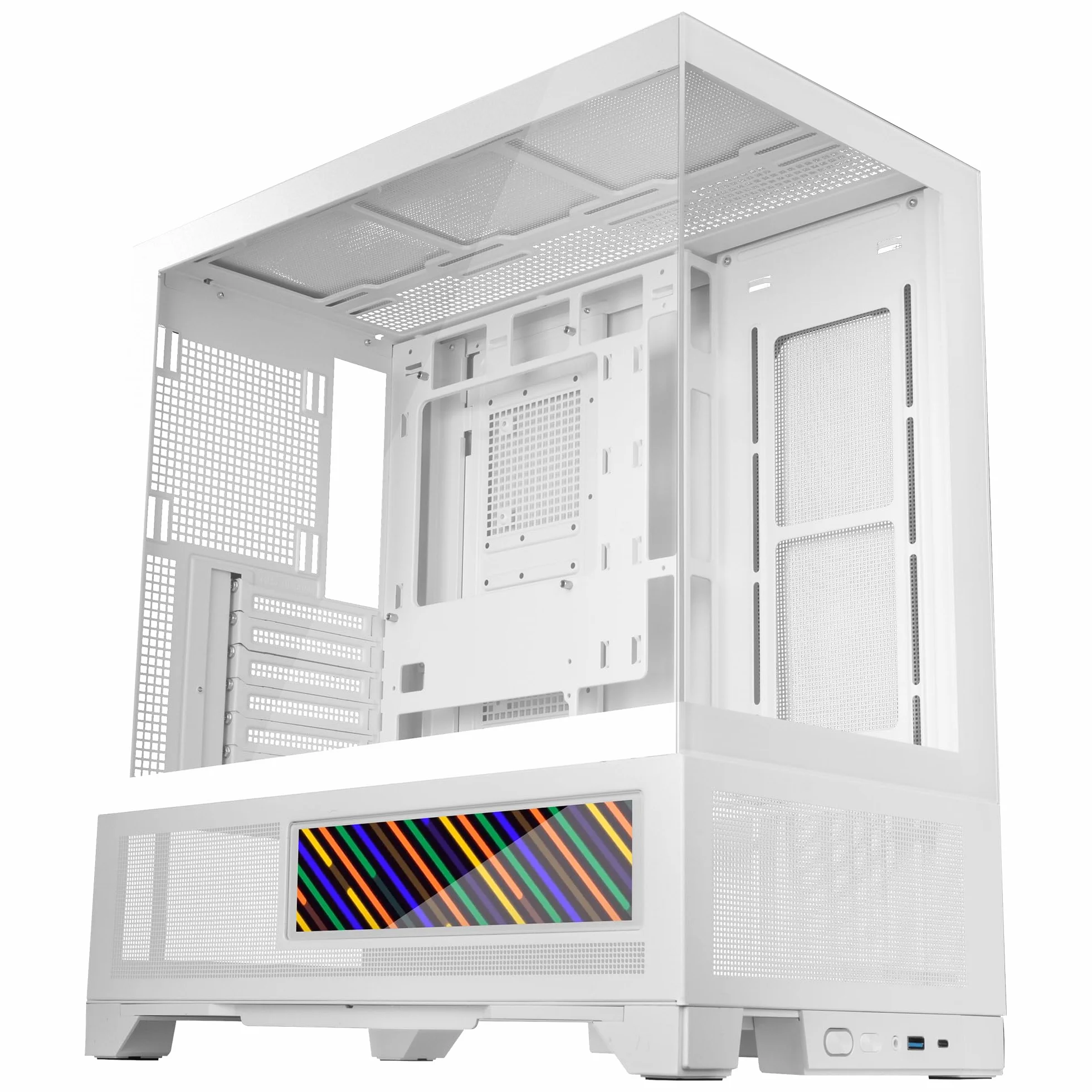 Mars Gaming MC-LCDX, Obudowa Gamingowa ATX, Zintegrowany Ekran IPS 9.16" i Złącze HDMI, Ciągłe Hartowane Szkło, Dolny Panel Full Mesh, Podwójna Komora, Wsparcie Chłodzenia Wodnego do 360mm, Biała