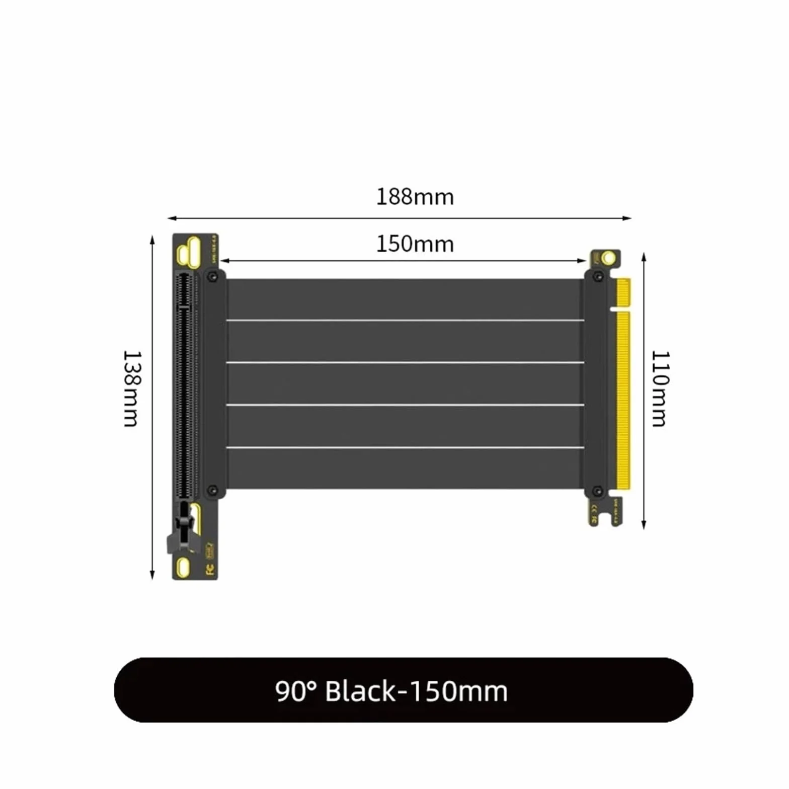 PCI-E 4.0 X16 riser kabel przedłużający do karty graficznej, 150 mm, 200 mm, ekranowany, elastyczny, montaż pod kątem 90°, przedłużacz GPU (PCI-E 4.0, czarny, 15 cm)