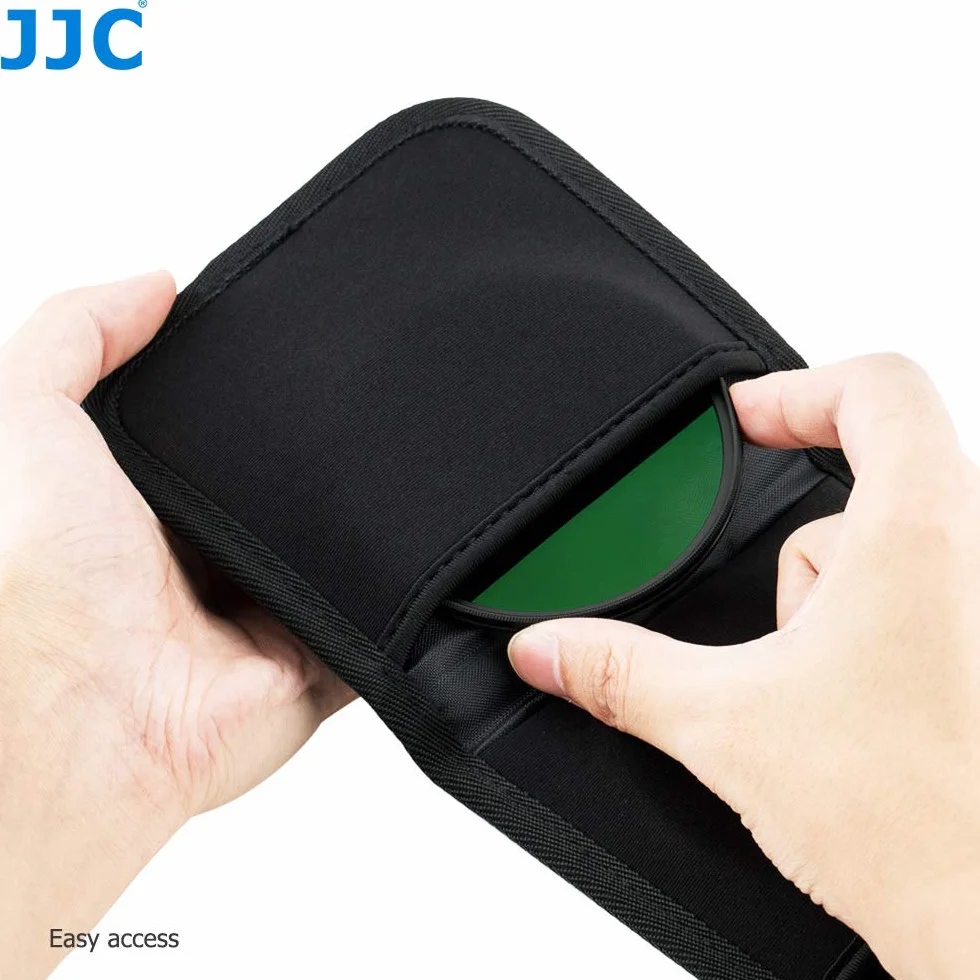 JJC Składane etui do przechowywania filtrów UV CPL ND do 82 mm (klamra do paska ze ściereczką do czyszczenia z mikrofibry, 3 kieszenie)