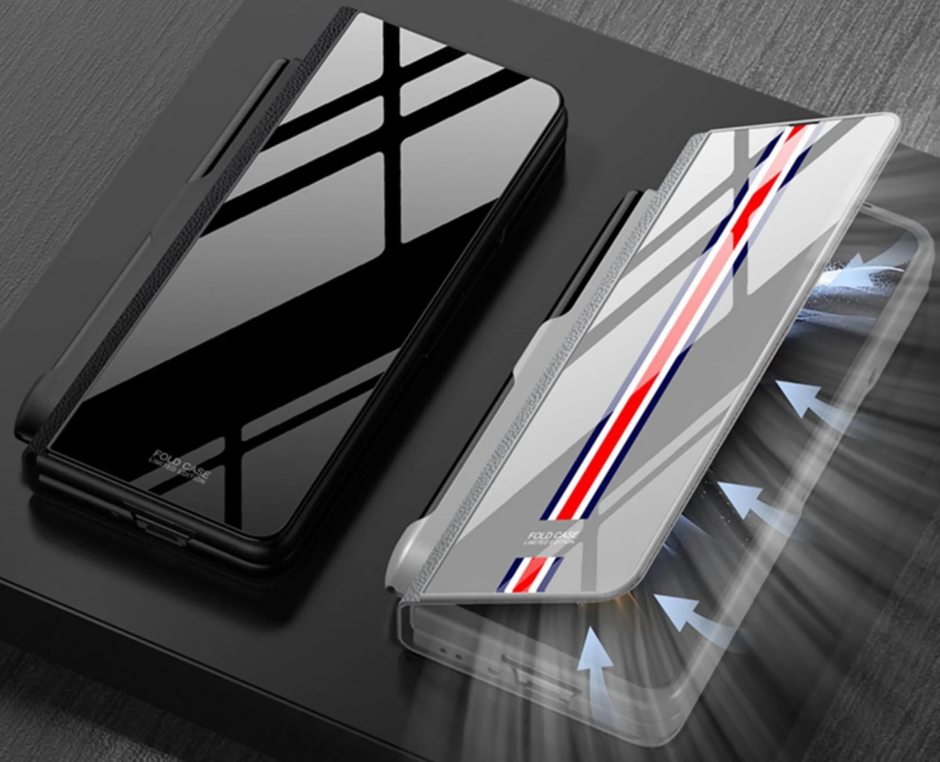 Custodia Etui do Z Fold5 etui z klapką + otwór na długopis, stojak, skóra folio, szklany blat, osłona przednia, etui na telefon komórkowy z klapką do Samsung Galaxy Z Fold5 (19)