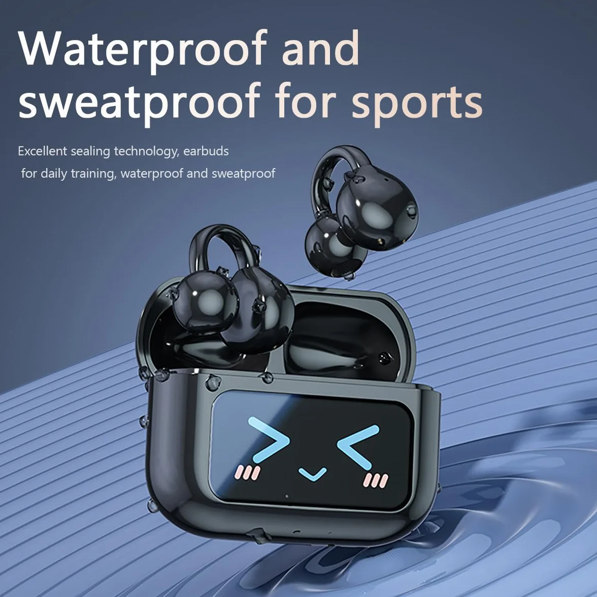 Słuchawki Bluetooth z klipsem na ucho, Bluetooth 5.4, sportowe słuchawki z otwartym uszem, wodoszczelne IPX5, cyfrowy wyświetlacz LED, typ otwarty, nadają się do uprawiania sportu/fitnessu