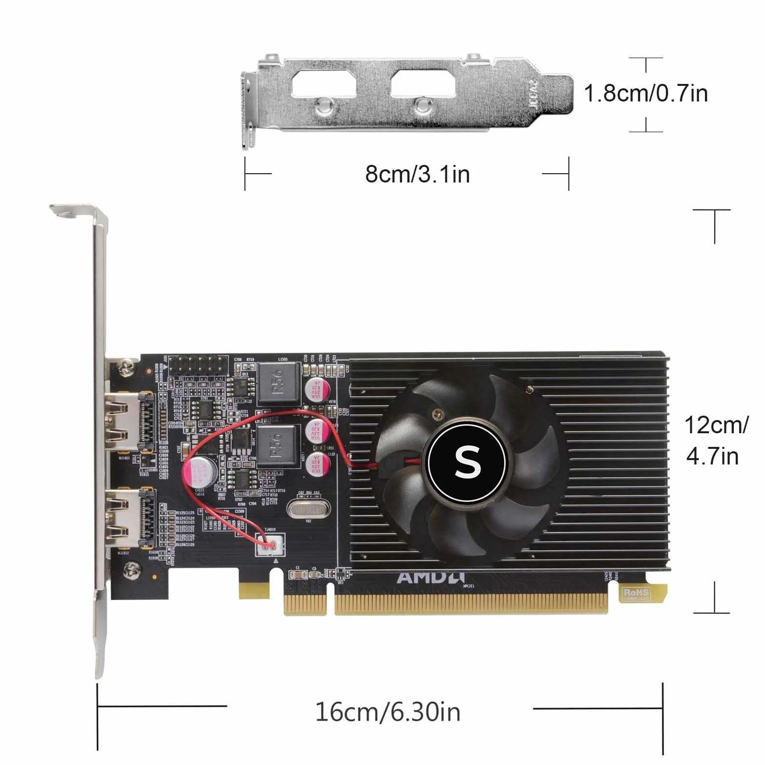 Radeon HD 6570 karta graficzna, podwójny HDMI, 1G GDDR3 64-bitowa, karty graficzne, PC, niskoprofilowy, procesor graficzny komputerowy, PCI Express x 16, 60 W niska moc, Plug & Play, chłodzenie powietrzem z pojedynczym wentylatorem