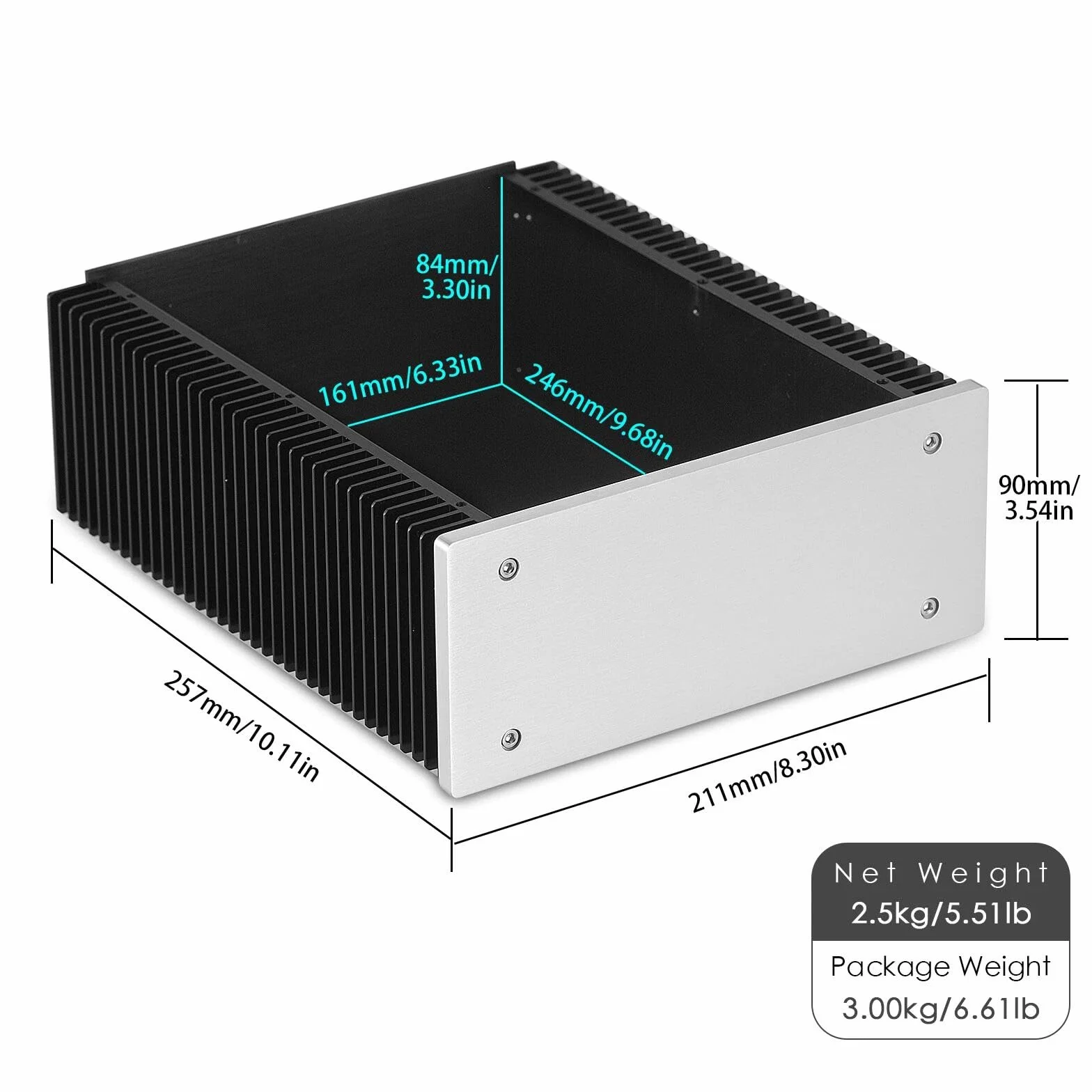 Wzmacniacz DIY / przedwzmacniacz / obudowa DAC, pudełko projektowe z aluminium, do majsterkowania, elektryczna puszka przyłączeniowa, walizka elektryczna, lodówka turystyczna, obudowa płytki