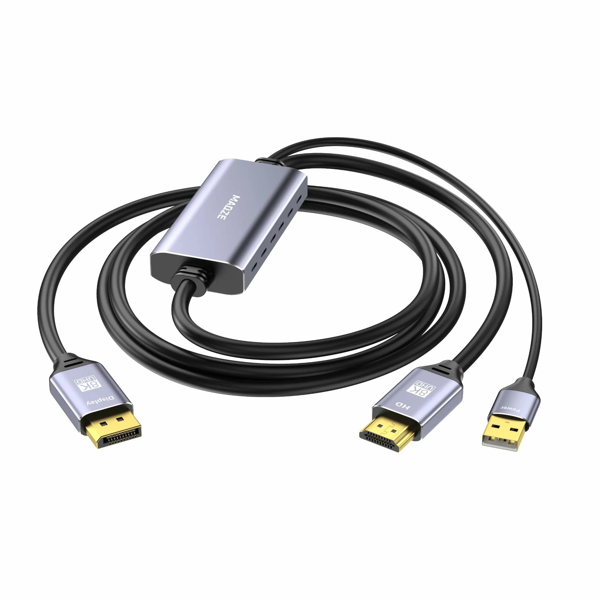Kabel HDMI na wyświetlaczu 8K, adapter 4K 120 Hz HDMI 2.1 na Displayport 1.4, zasilanie USB, do laptopów, dyskretnych GPU, PS5 i Xbox Series X oraz monitorów do gier