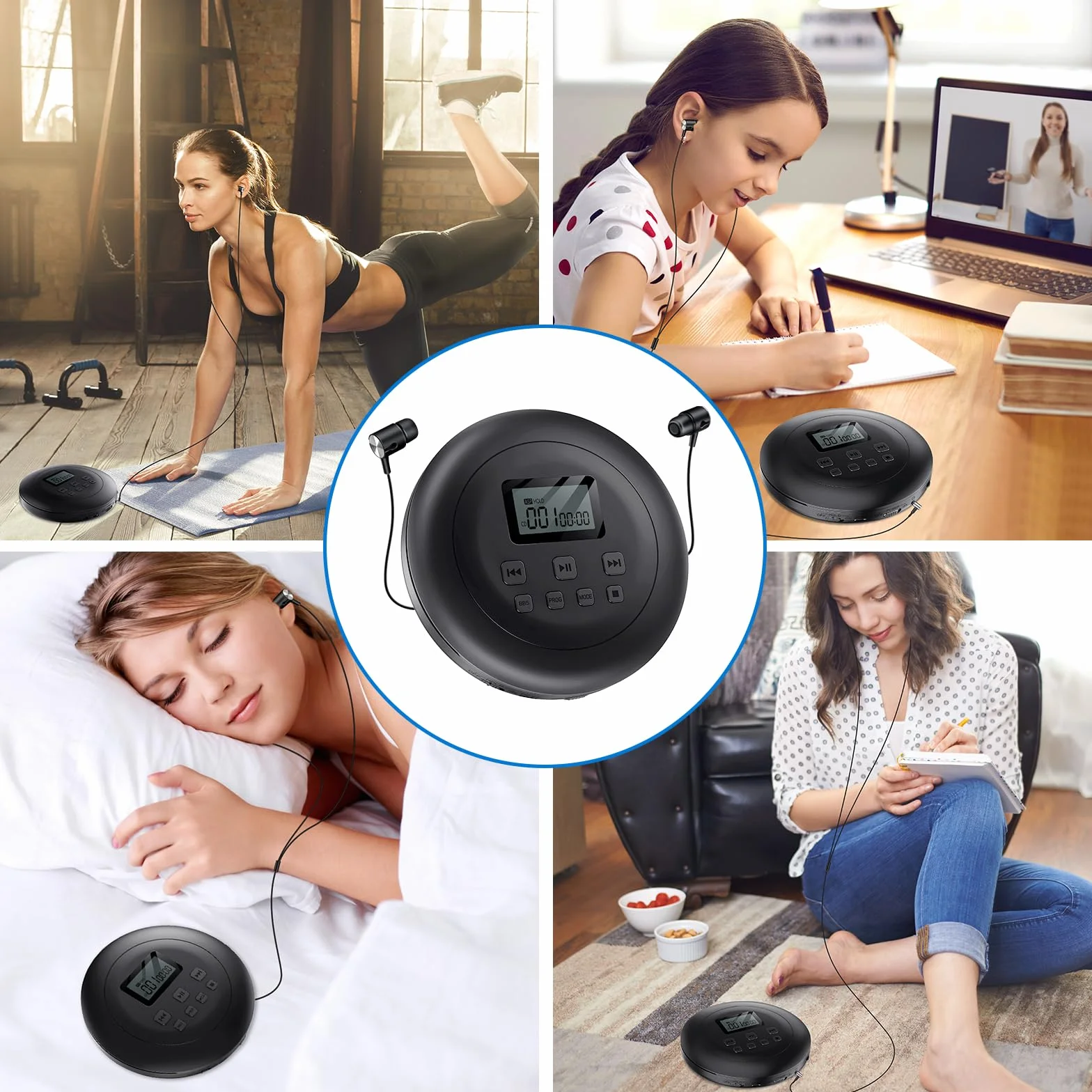 Gueray Przenośny odtwarzacz CD, osobisty odtwarzacz CD ze słuchawkami, wyświetlacz LCD, ochrona HiFi, klasyczny odtwarzacz CD, odtwarzacz CD do samochodu, domu