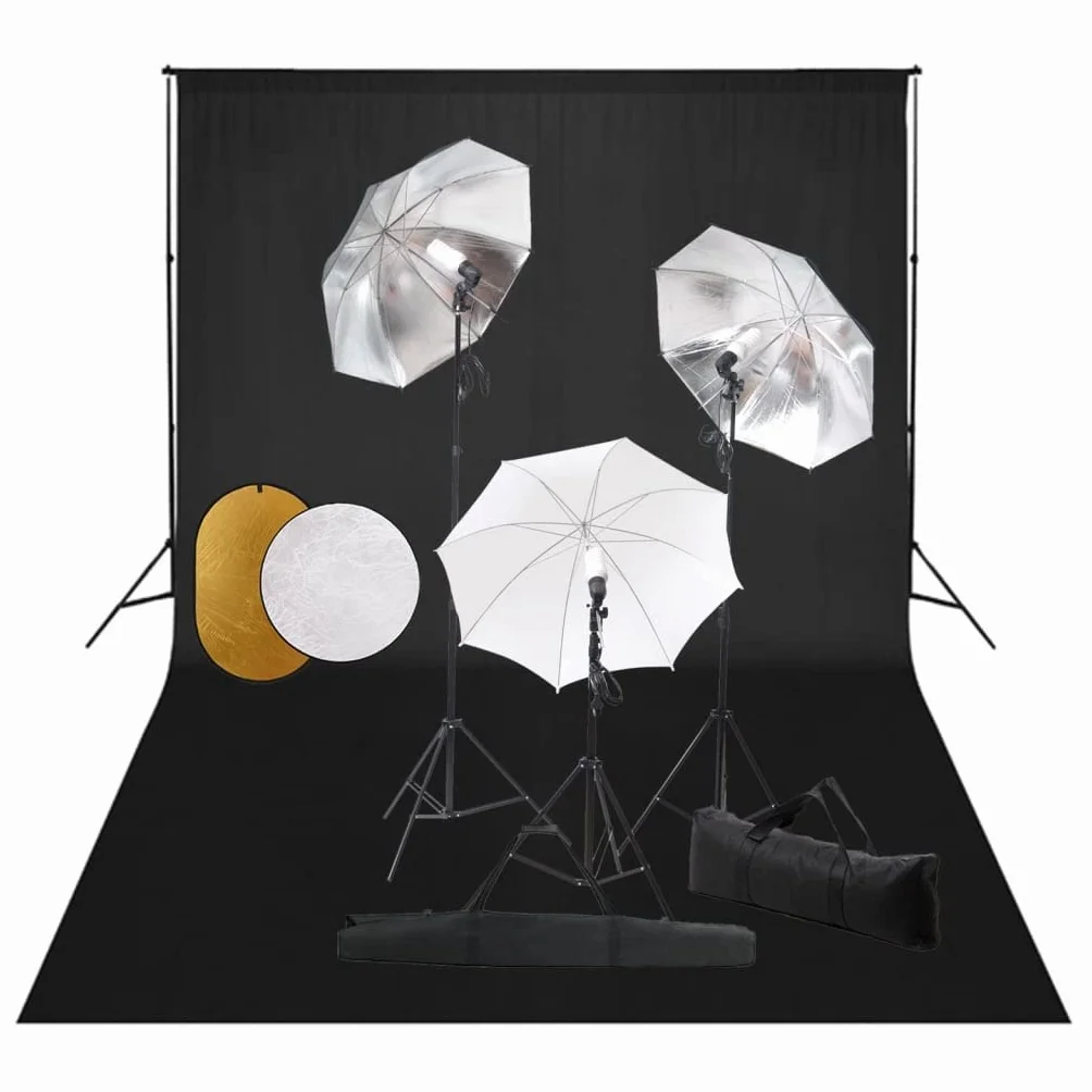 Zestaw do studia fotograficznego z lampami, abażurami, teleskopowym systemem tła, reflektorami 5 w 1, aluminiowe statywy, lampy dzienne 5500 K, możliwość ściemniania, idealny do fotografii