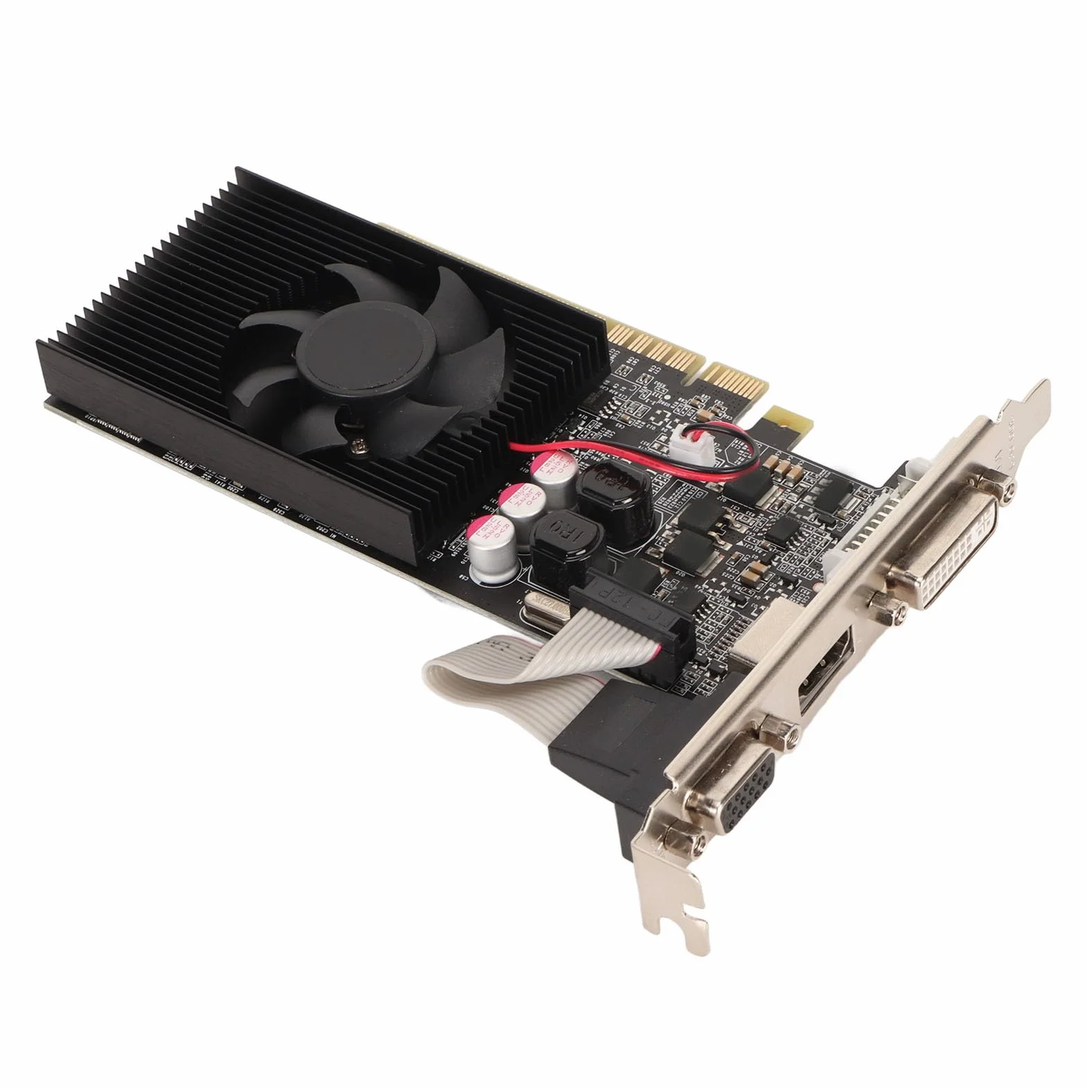 Karta Graficzna GT730 2 GB GDDR3 64-bitowa z Wentylatorem Chłodzącym, Obsługa Interfejsu Multimedialnego DVI I VGA HD, Karta Graficzna do Gier dla DirectX 11,10, Vista, 7, 8