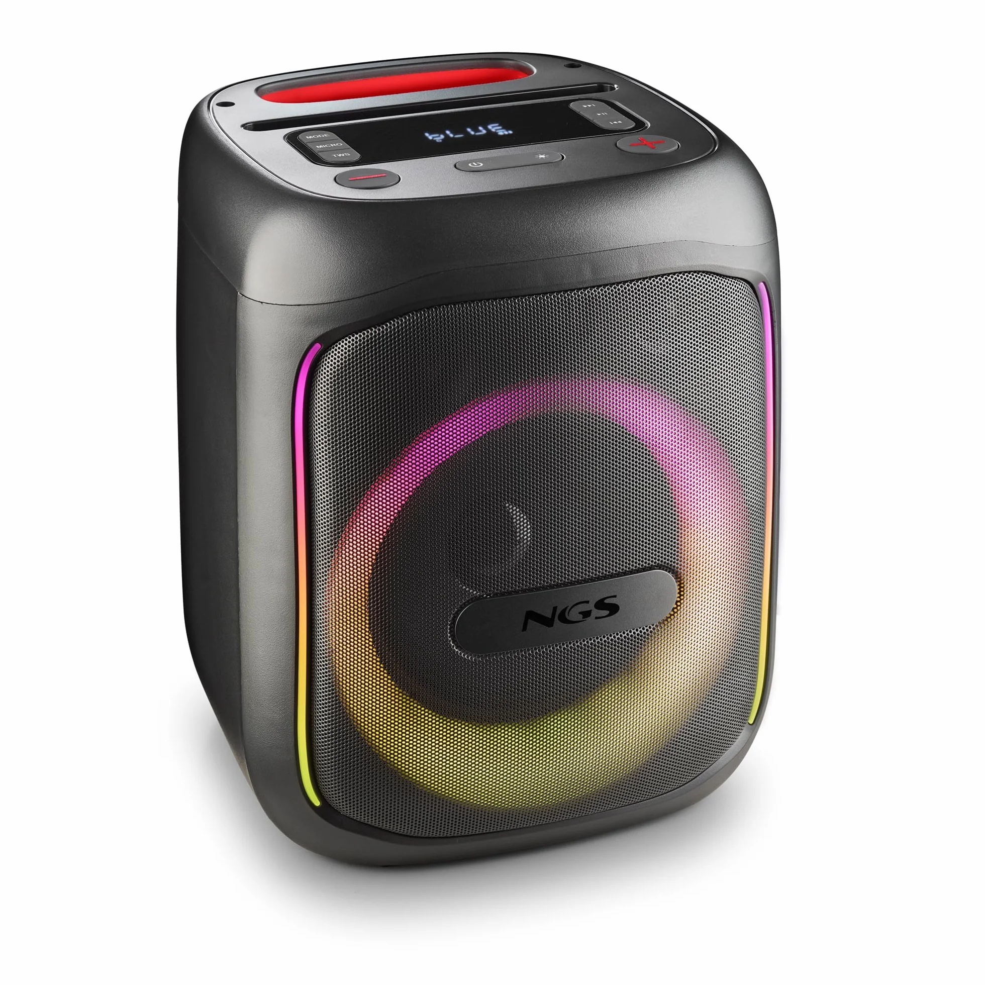NGS Wild Swag Go przenośny głośnik, kompatybilny z technologią Bluetooth 5.0, True Wireless Stereo, diody LED i ekran, wejście USB, TF i Aux-Audio, 24 x 23 x 30 cm, 80 W, kolor