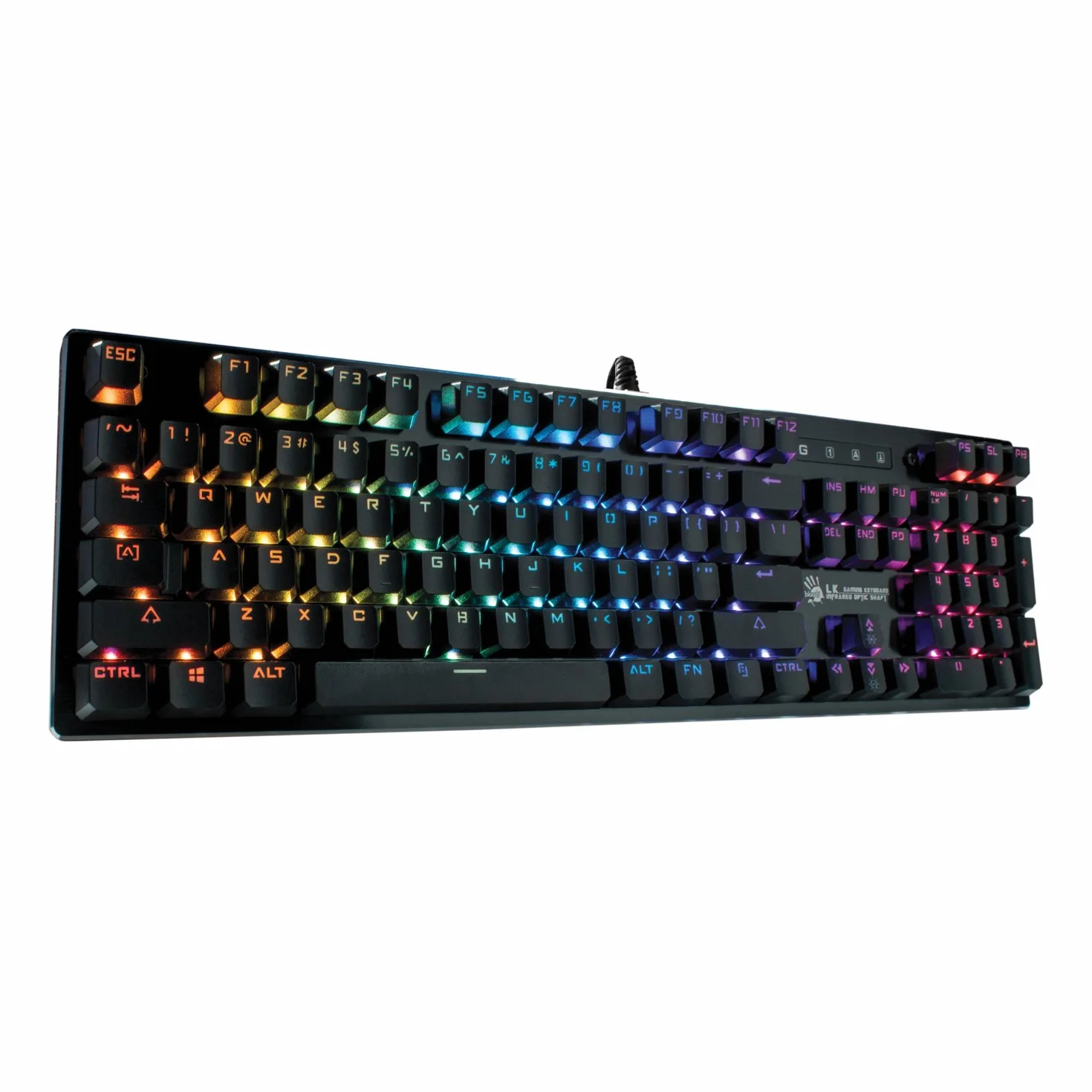 Bloody B820 optyczna mechaniczna klawiatura do gier z indywidualnie podświetlanymi klawiszami RGB LED przewodowa, standard 104 klawiszy, czerwony przełącznik - odpowiednik MX Red dla graczy z systemem