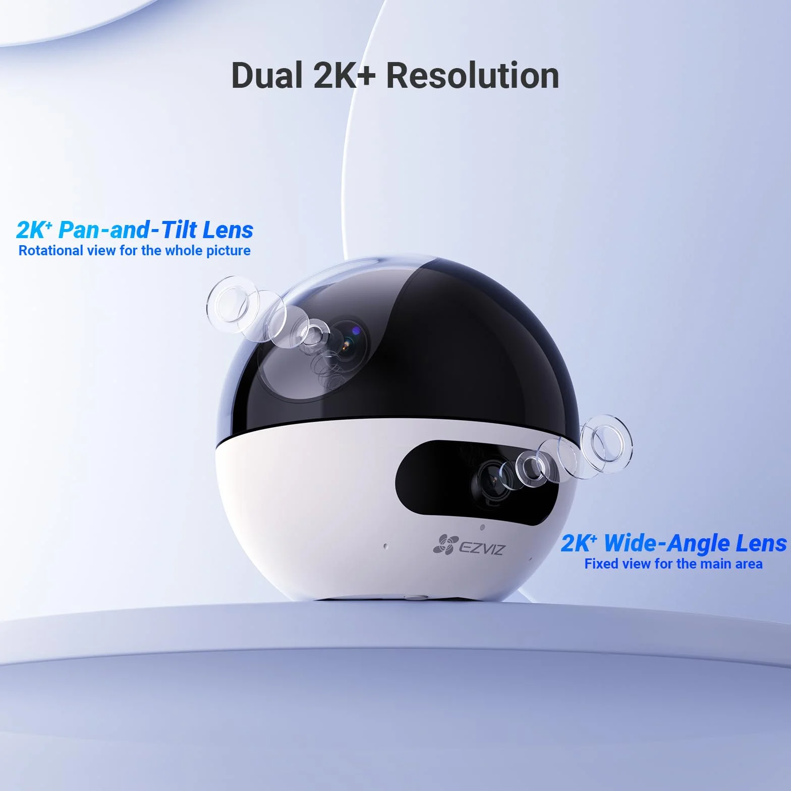 EZVIZ C7 Wewnętrzna Kamera Monitorująca WiFi 360° z Podwójnym Obiektywem 4MP+4MP, Automatyczne Śledzenie, Wykrywanie Osób/Zwierząt, Dwukierunkowy Dźwięk, Widzenie Nocne 10m, Tryb Patrolu/Prywatność