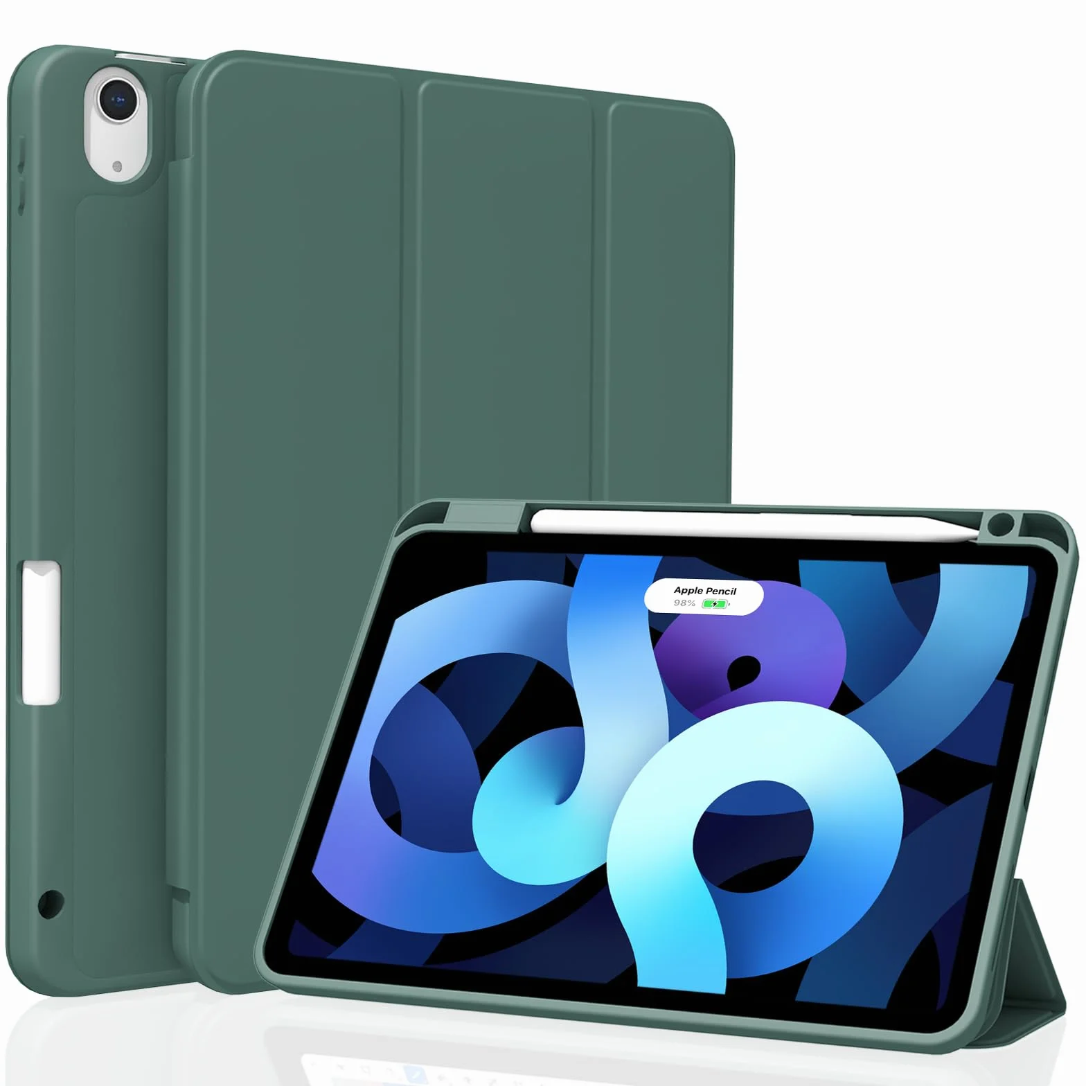 Etui do iPad Air 11 cali M4/M3/M2 (2026/2025/2024) oraz iPad Air 5./4. gen. 10,9 cala (2022/2020), miękki tył TPU, automatyczne budzenie/usypianie, z uchwytem na rysik, Ciemnozielony