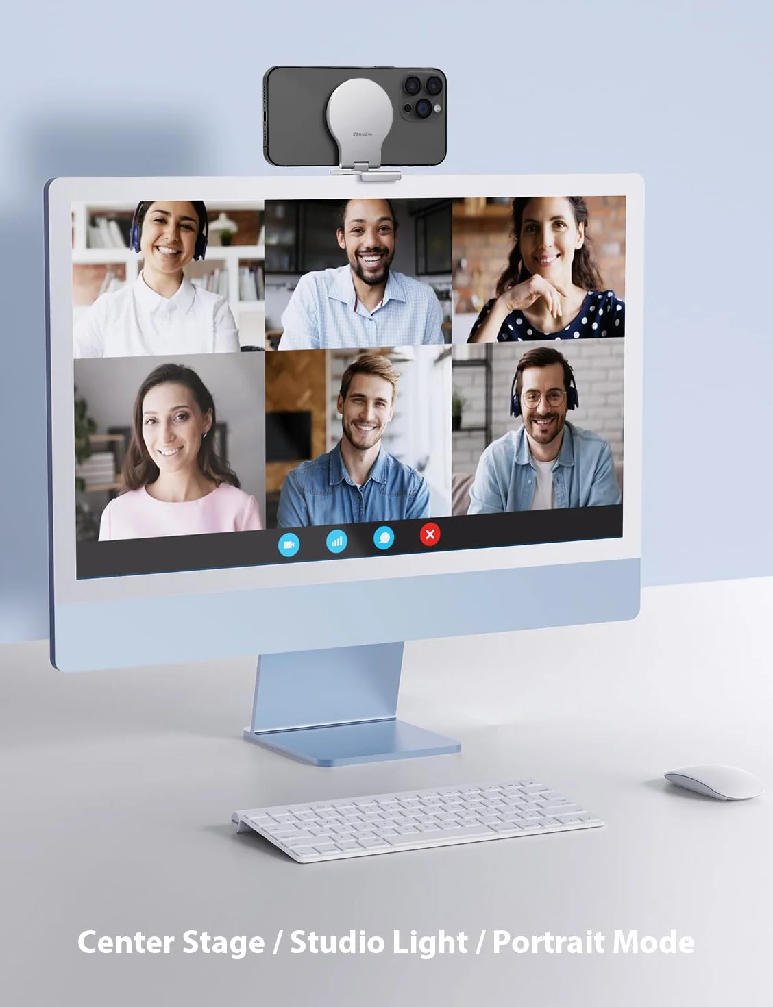 Uchwyt kamery Stouchi Continuity do komputera iMac, monitor stacjonarny, uchwyt monitora iPhone'a z regulowanym kątem, uchwyt kamery internetowej do wideokonferencji, FaceTime