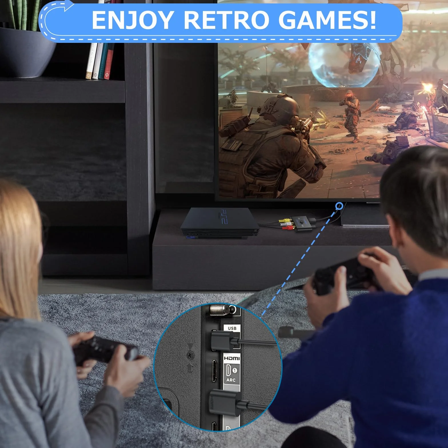 CAMWAY Konwerter RCA na HDMI 1080P AV na HDMI Adapter Kompozytowy CVBS PAL NTSC Wii PS1 PS2 N64 Xbox