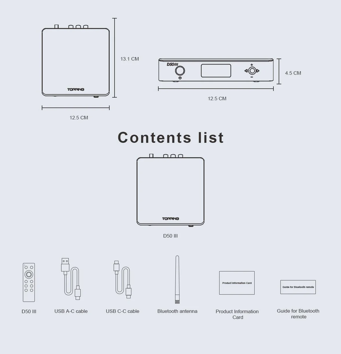 Topping D50 III DAC z podwójnym chipem ES9039Q2MIII, XMOS XU-316, Qualcomm QCC5125, DSD512, USB-C (czarny)