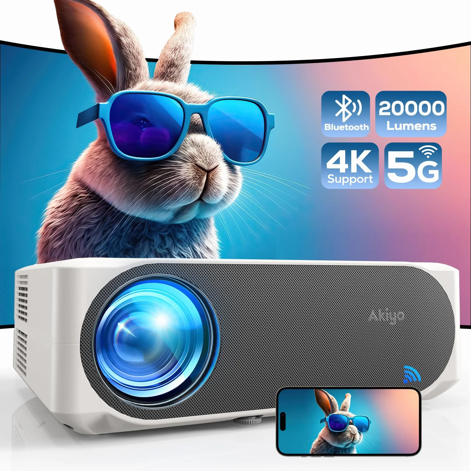 Projektor AKIYO O8 WiFi Full HD 1080p, przenośny projektor filmowy do kina domowego, kompatybilny z systemem iOS/Android/tabletem/PC/TV Stick / USB