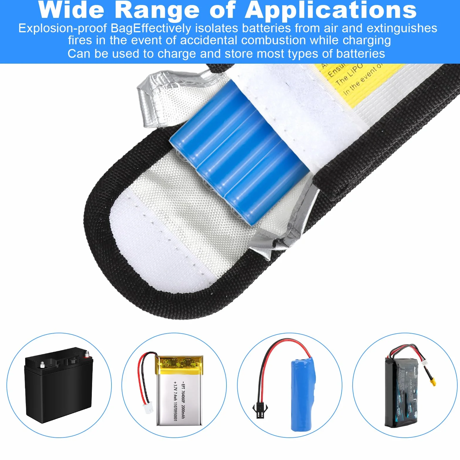 Lipo Safe Bag 3 sztuki – ognioodporna torba na baterie litowe, kompaktowa torba lipo z bezpiecznym zamknięciem, etui ochronne na baterie do bezpiecznego ładowania, przechowywania i transportu