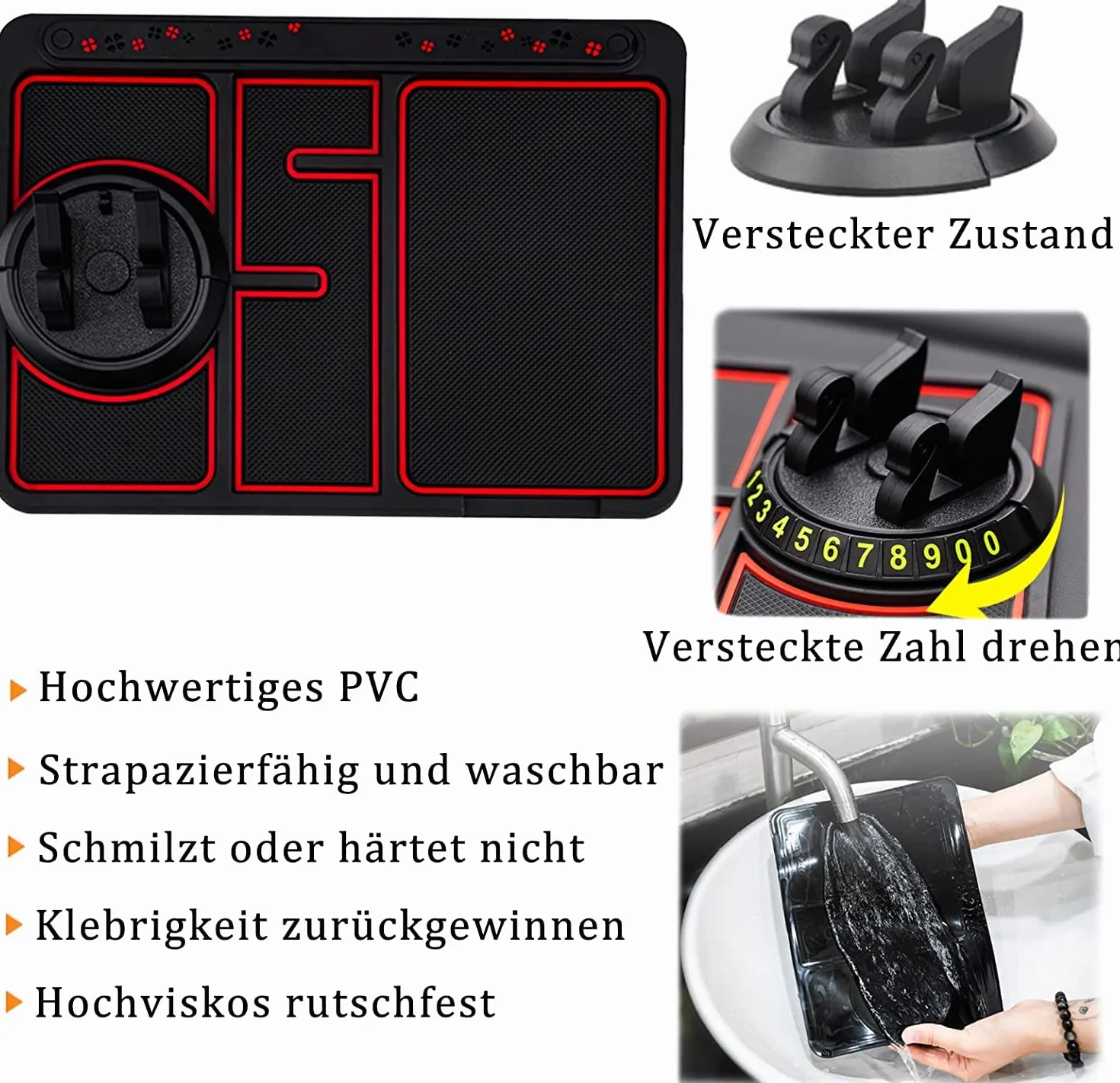 Samochodowa antypoślizgowa mata na telefon 4 w 1, taca na deskę rozdzielczą samochodu, silikonowa antypoślizgowa mata wielofunkcyjna deska rozdzielcza, obrót o 360°