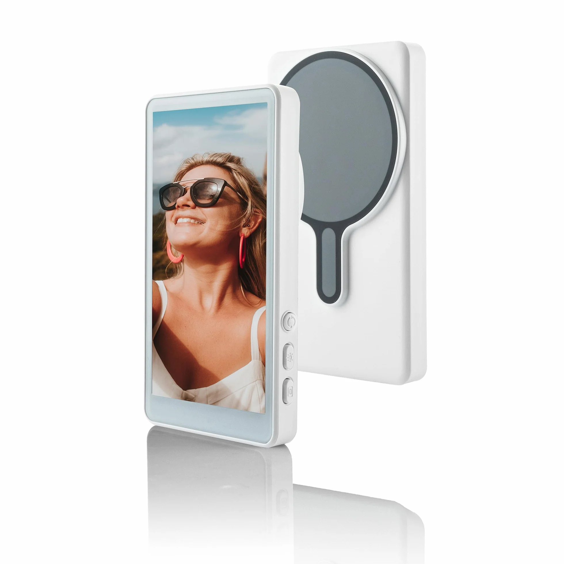 MOJOGEAR VS2 monitor do selfie vlogów kompatybilny z iPhone i Android - biały - bezprzewodowy zewnętrzny monitor 4,02 cala do aparatu głównego, magnetyczny z Mag Safe - w zestawie pilot zdalnego