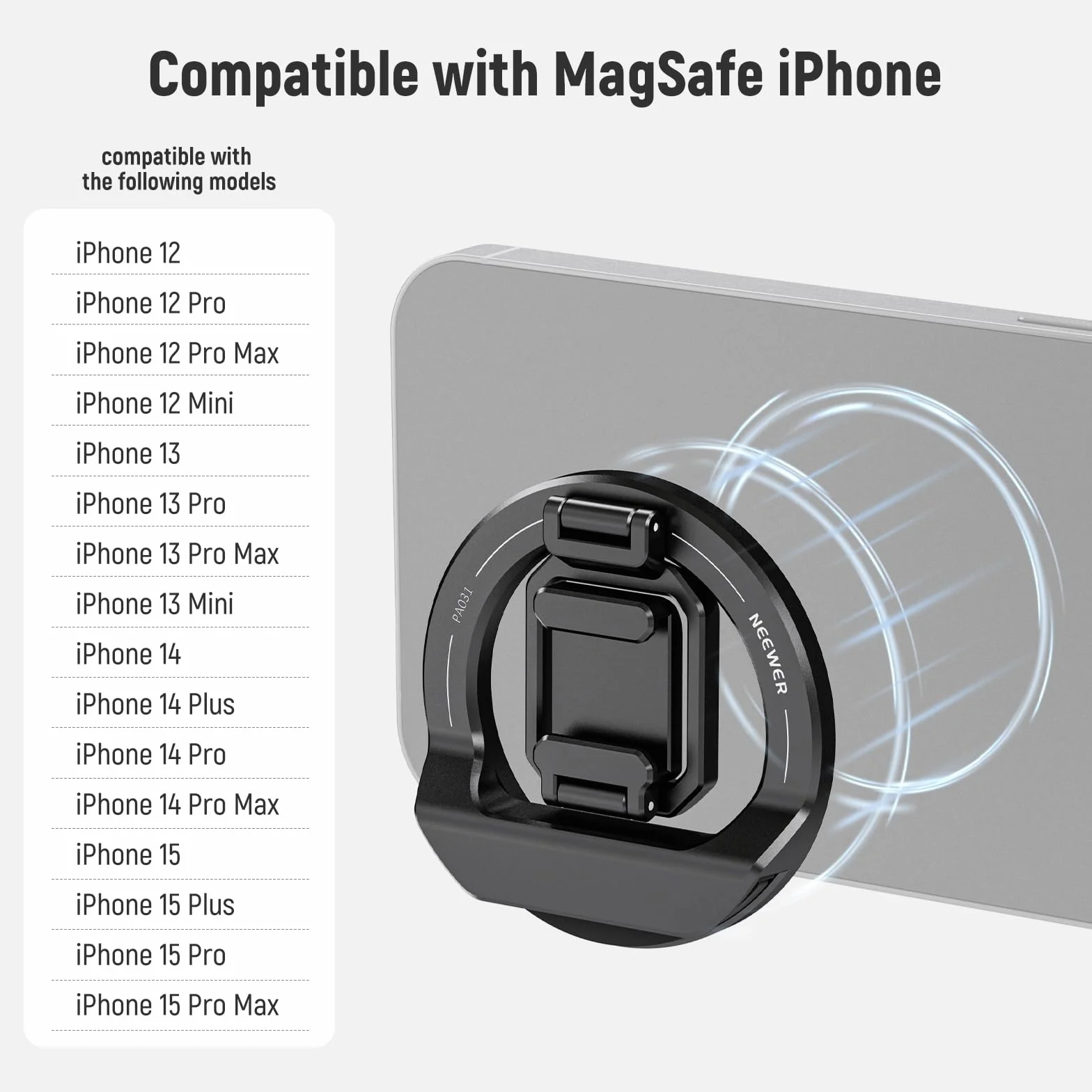 NEEWER Składany uchwyt kamery ciągłej z zimną stopką do MagSafe iPhone 15 Pro Max, 14, 13, 12, MacBook Air M1, MacBook Pro M1/M2