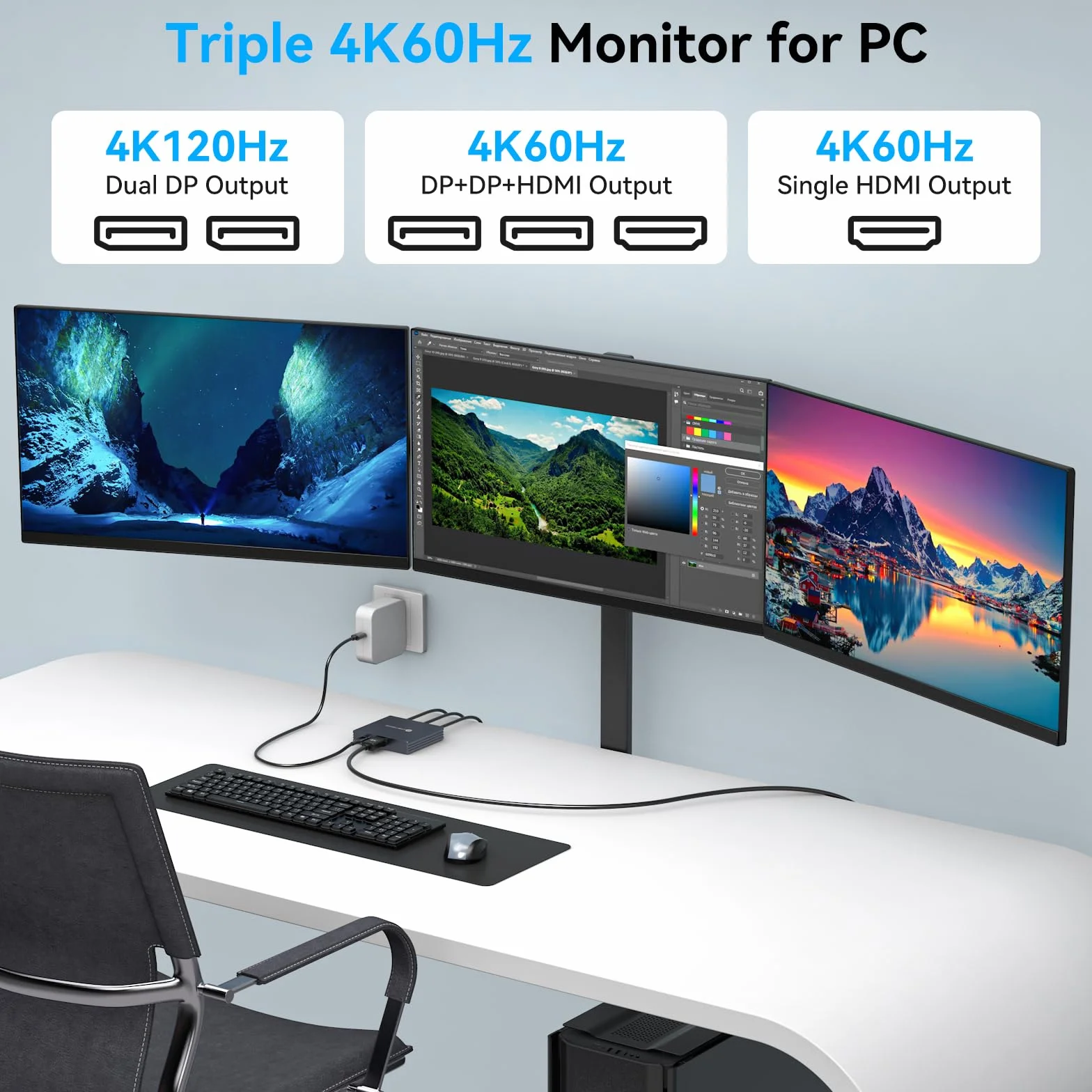 VEDINDUST DisplayPort Splitter 1 in 3 Out DP to HDMI & DP adapter 4K 120 Hz 4K 60 Hz obsługuje tryby MST i SST MST Extended Display tylko dla Windows