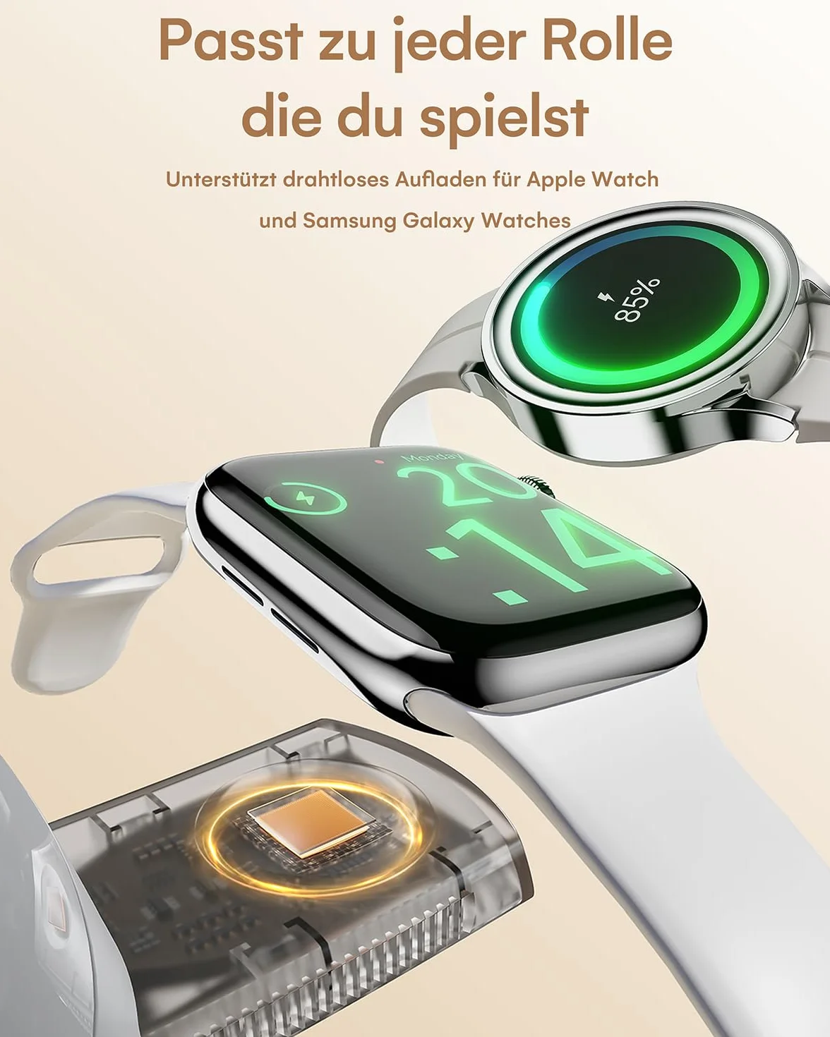 Stacja ładująca 3 w 1 do urządzeń Apple, Mag-Safe podstawka ładująca z światłem, szybka bezprzewodowa stacja ładująca do iPhone 17/16/15/14/13/12, AirPods, iWatch i Pixel 10, Samsung Galaxy Watch