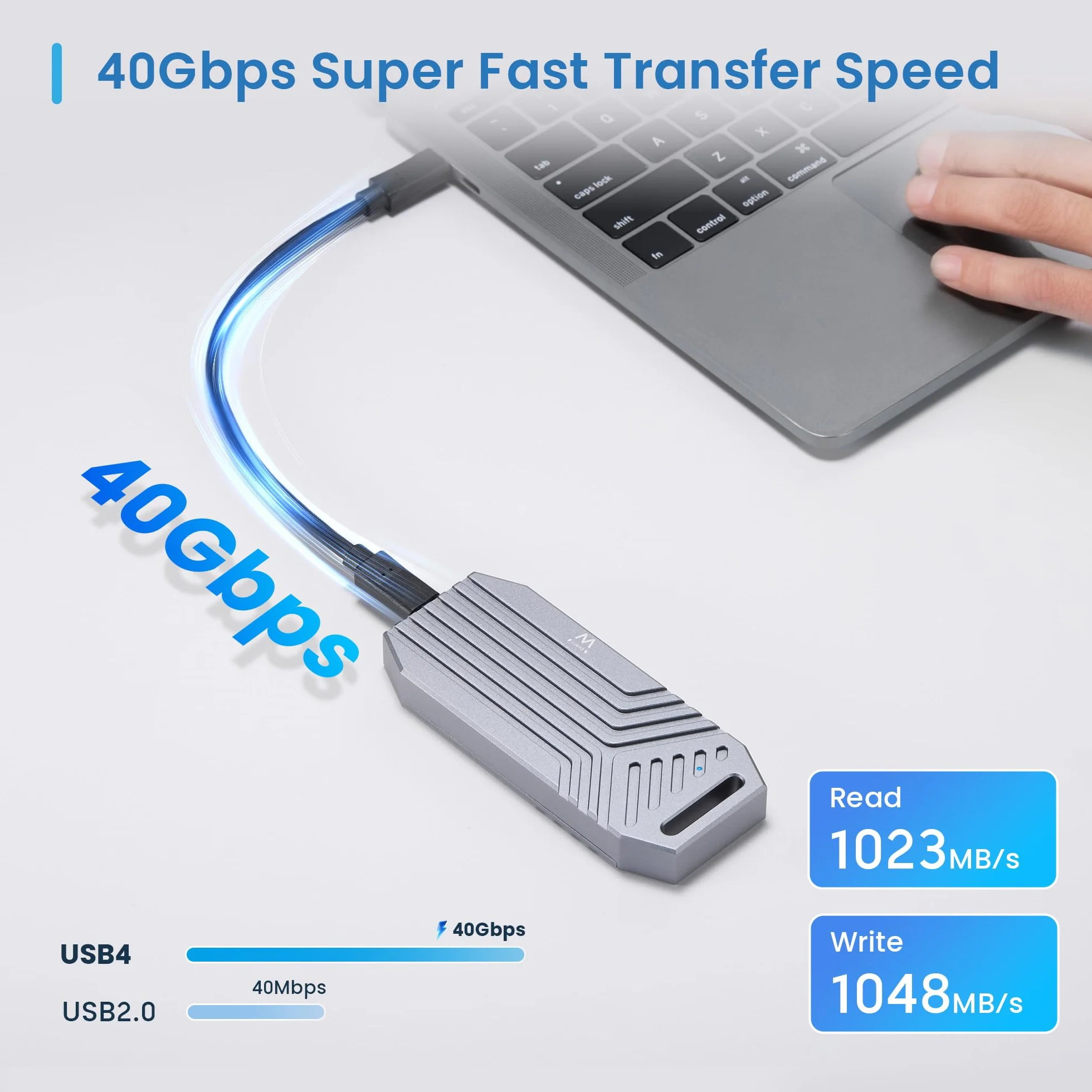 Ewent Zewnętrzna obudowa USB 40 Gb/s do dysków SSD NVMe M.2, aluminiowa obudowa z rozpraszaniem ciepła USB-C, bez narzędzi, obsługa UASP&TRIM, M-Key&M+B-Key 2230-2242-2260-2280, Plug&Play Windows