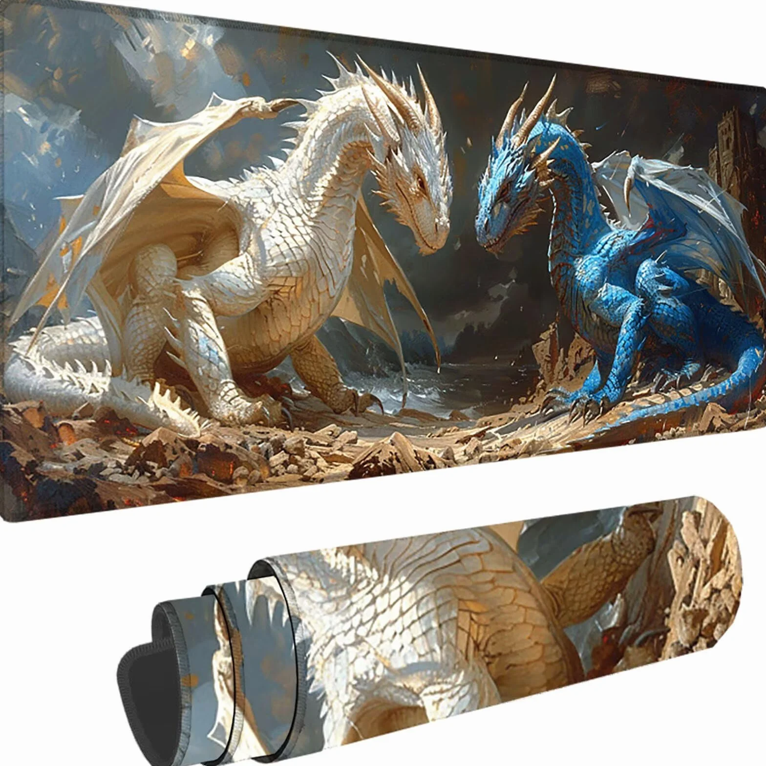 Podkładka pod mysz do gier szara rozszerzona podkładka pod mysz XXL 1600 x 800 x 3 mm, podkładka pod mysz Dragon ze zszytymi krawędziami, zwiększona precyzja i szybkość Gaming podkładka pod mysz do
