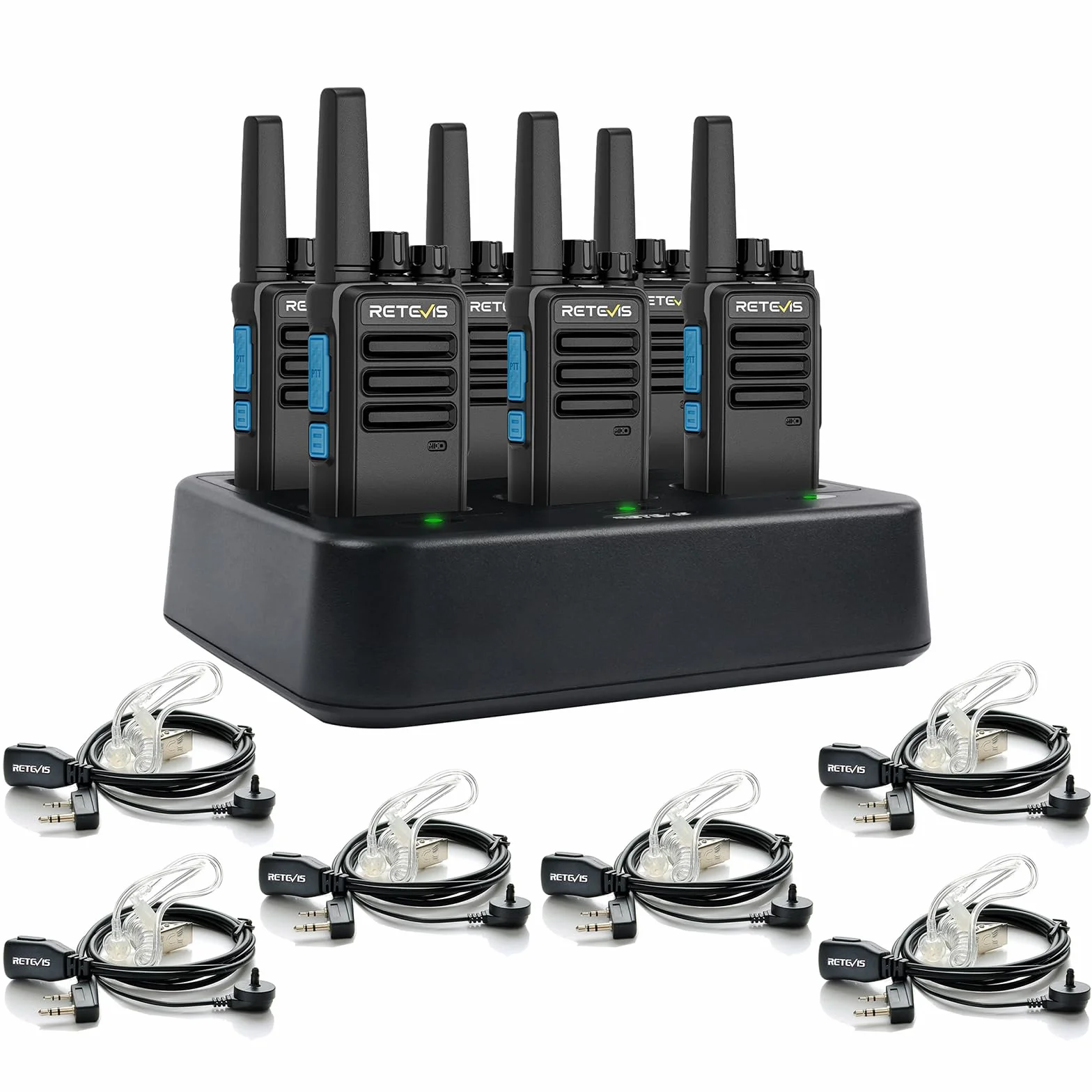 Retevis RT668D Cyfrowe Radiotelefony Dwukierunkowe z 6 Gniazdami Ładowania, Krótkofalówki PMR446 ze Słuchawką, Połączenia Grupowe, USB Typu C, Krótkofalówki do Supermarketów(opakowanie 6 szt.)