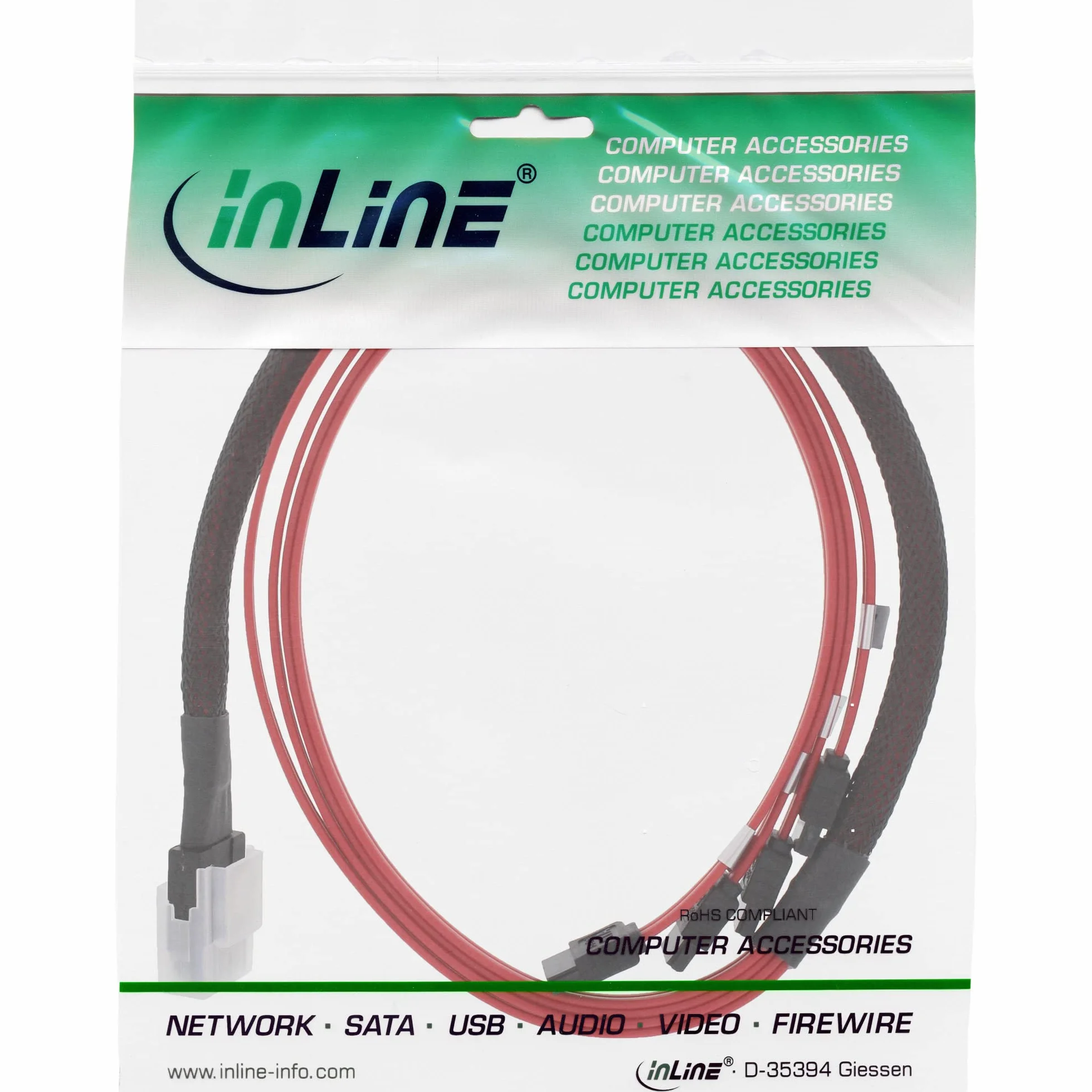InLine 27610 SAS kabel przyłączeniowy, Mini SAS SFF8087 do 4 x SATA, Crossover, OCF, 0,75 m