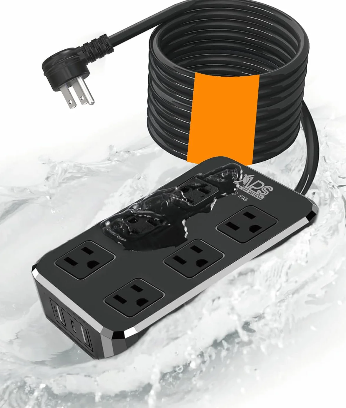 IPX6 Outdoor Power Strip Proof, wodoodporna ochrona surge Protector z 6 szerokimi gniazdami z 3 portami USB, przewód przedłużający o długości 10 ft, montowany na ścianie do dekoracji zewnętrznych i