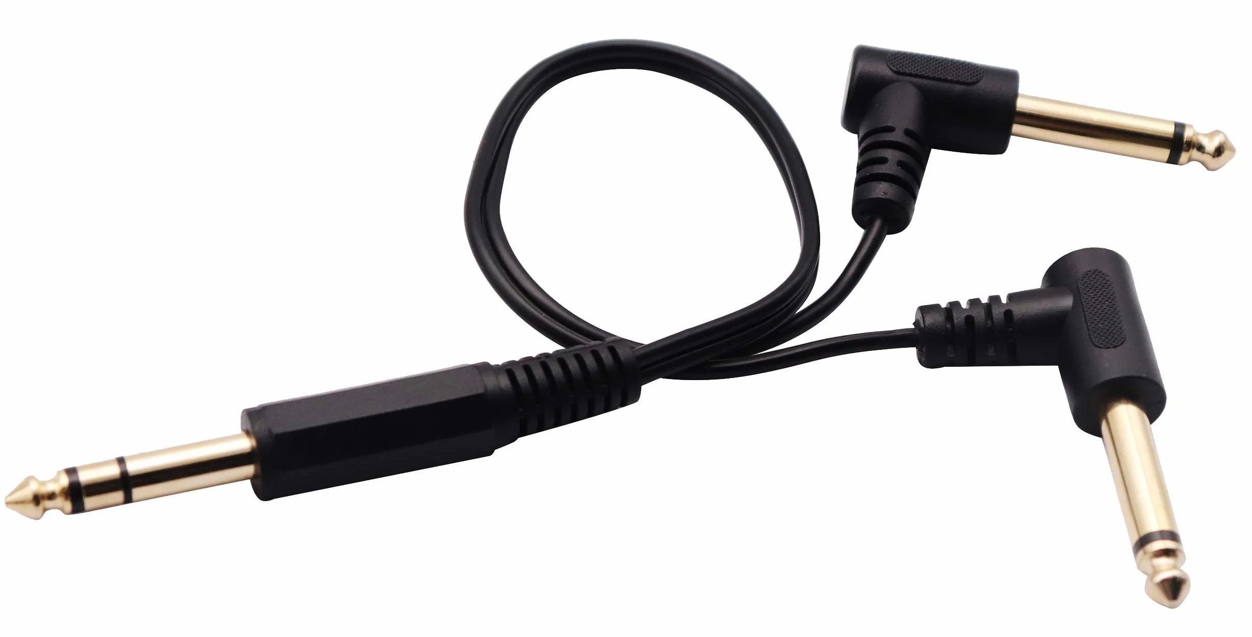 Kabel audio Y 6,35 mm do 2 * 6,35 mm, pozłacany 90 stopni 1/4" 6,35 mm męski TRS stereo do 2 (podwójny) 6,35 mm 1/4" męski TS Mono kąt prosty Y kabel audio (30 cm/12