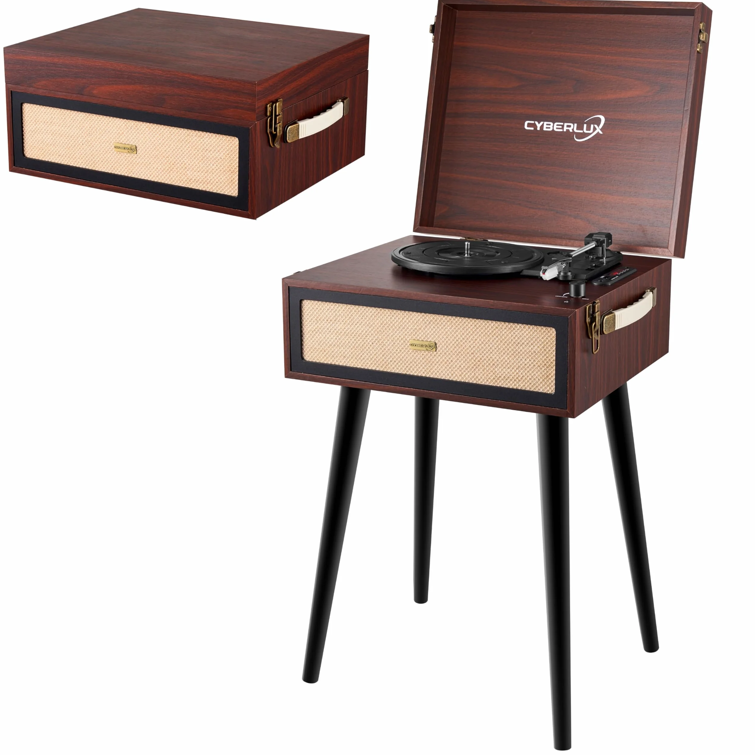 Retro Gramofon ze Stojakiem i Nóżkami - Głośnik Full Range Bluetooth, Radio FM, USB, Wyjście AUX IN, Micro SD - Winylowy Nostalgiczny Odtwarzacz