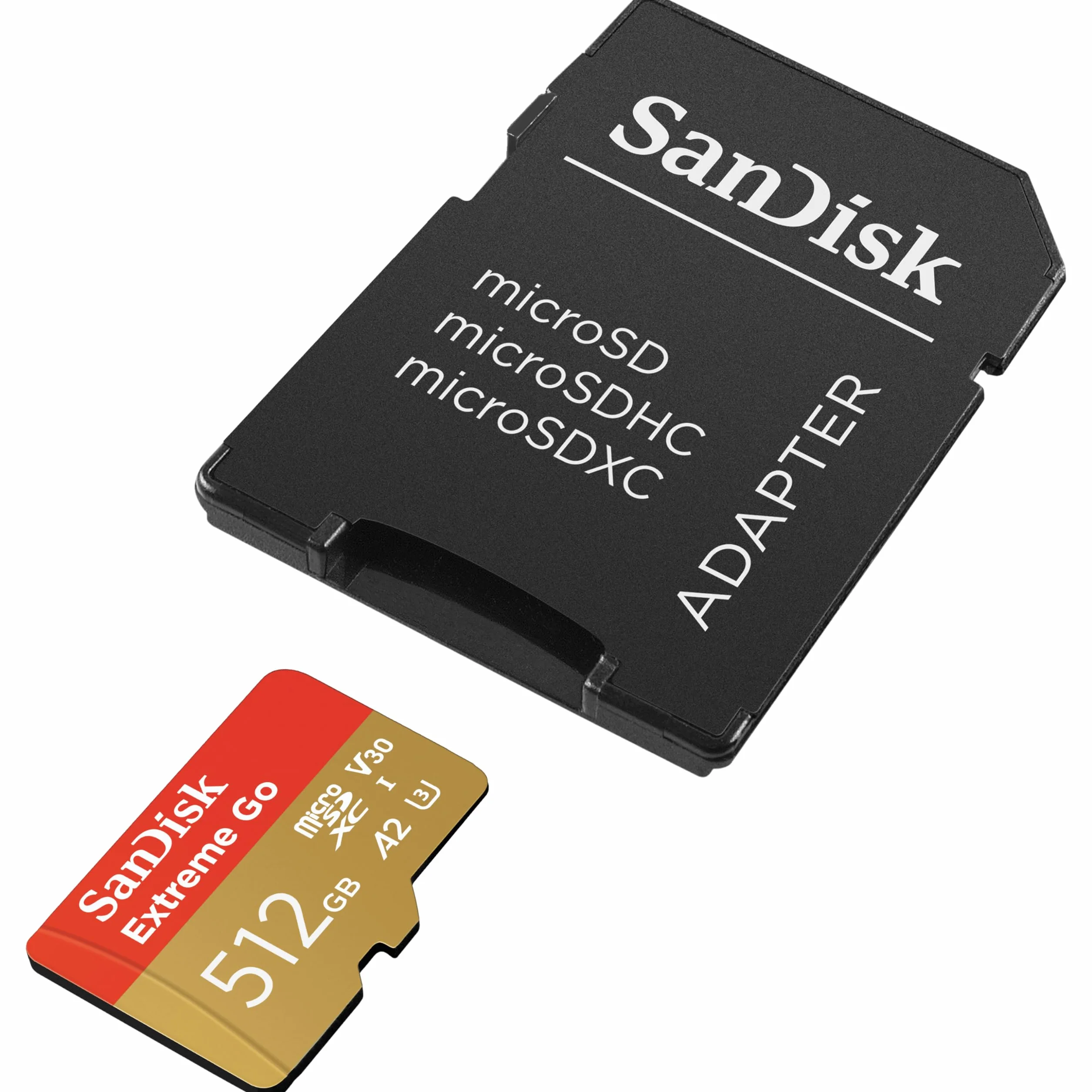 SanDisk Karta micro SDXC 512 GB Extreme Go + adapter SD (do urządzeń z systemem Android, konsol do gier, dronów, kamer akcji, UHS-I, do 200 MB/s, V30, 5K, 4K, UHD, Rescue PRO, klasa 10, U3) dla Amazon